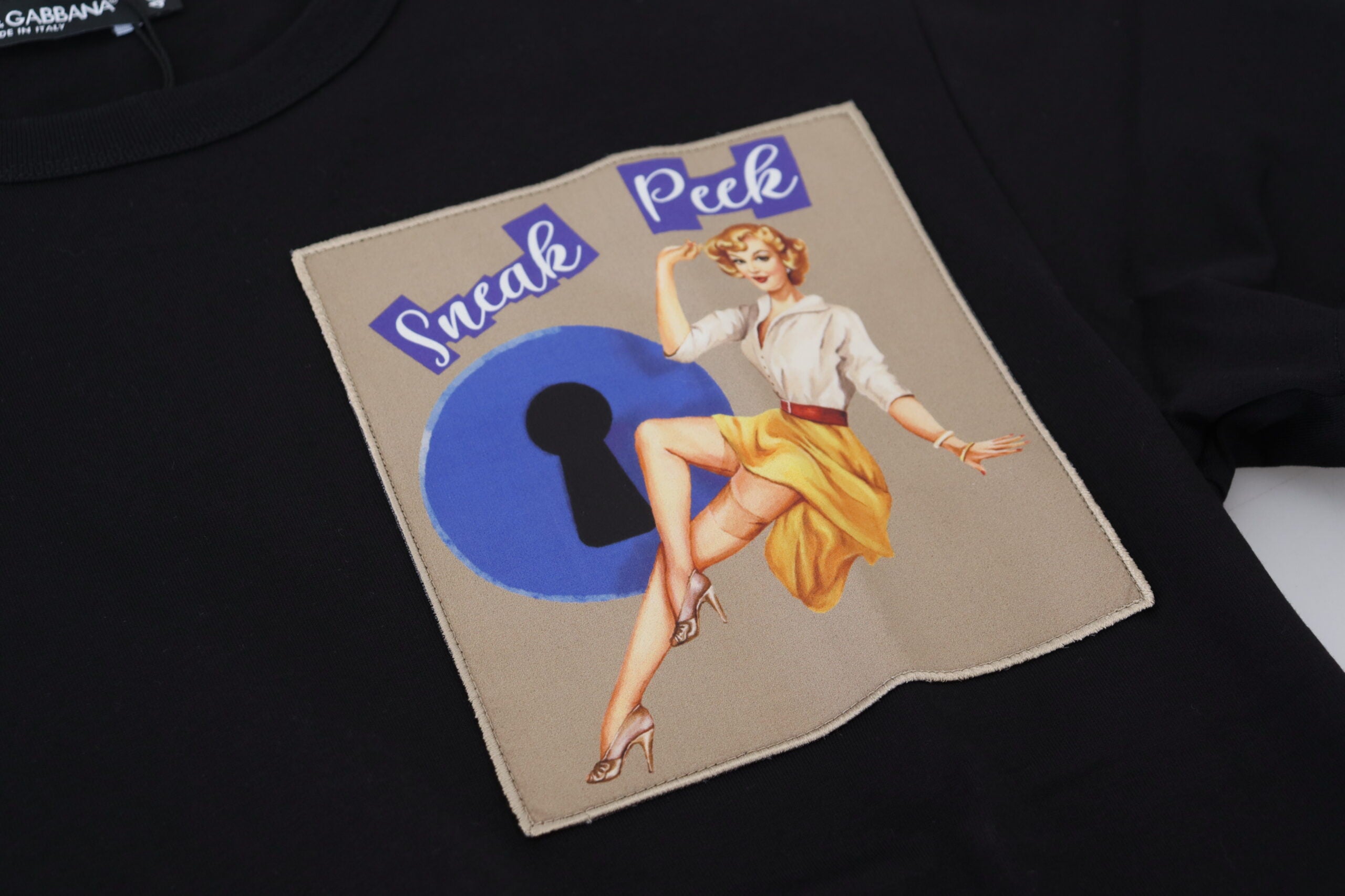 Dolce & Gabbana Schwarzes Sneak Peek Baumwoll-T-Shirt mit kurzen Ärmeln-6