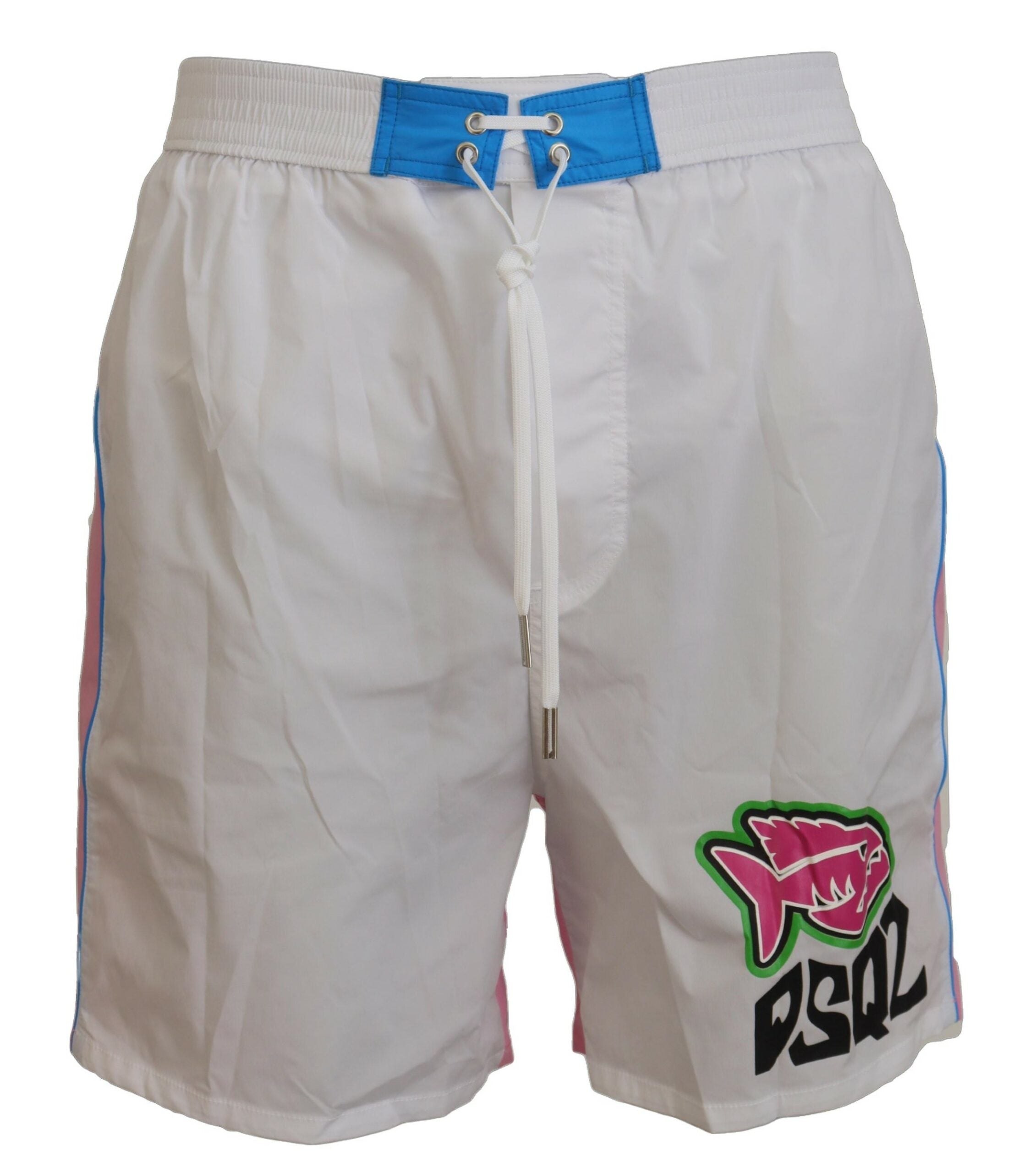 Dsquared² White Pink Logo Print Men's Beachwear Shorts Swimwear-1