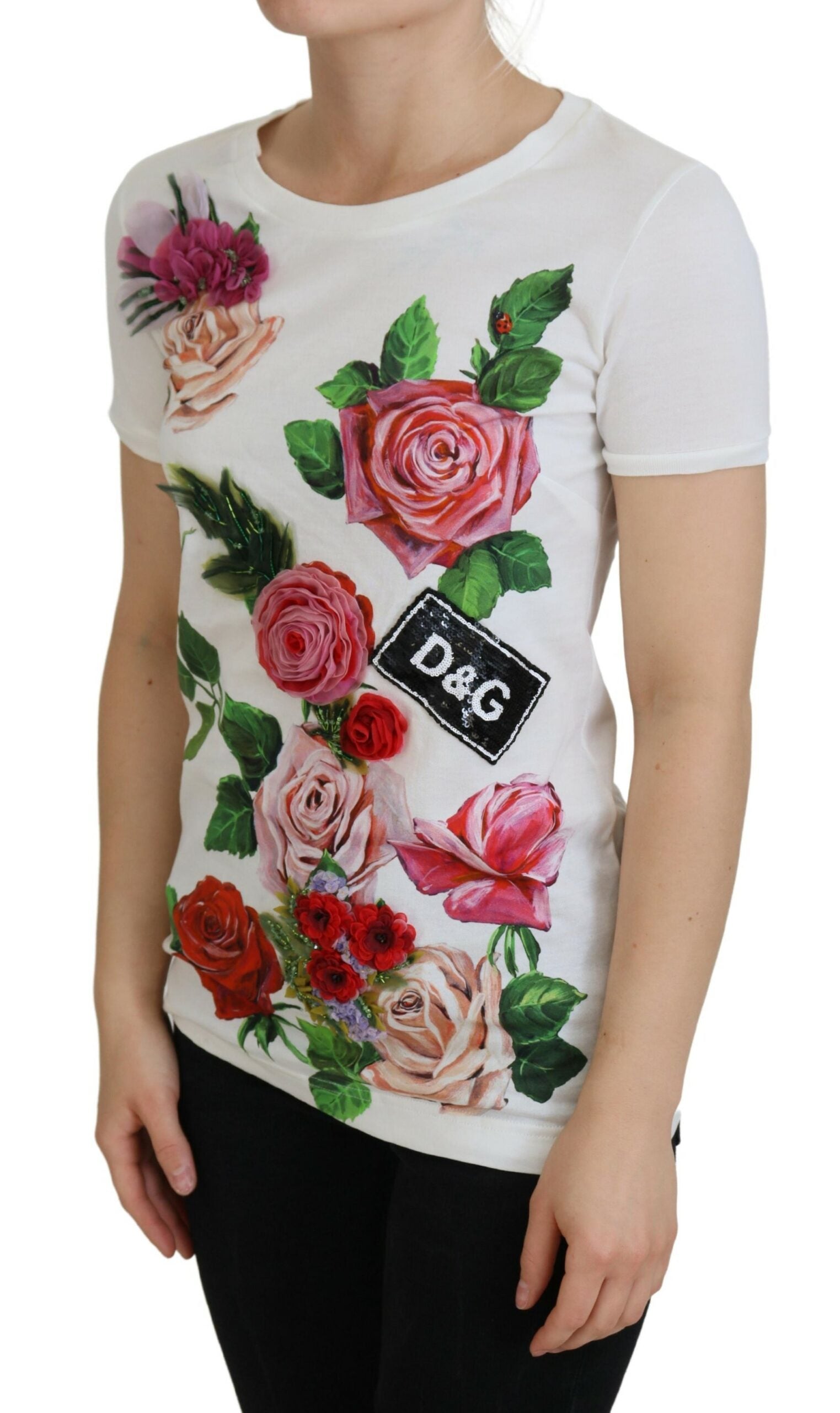Top de manga corta con estampado del logotipo DG de Dolce & Gabbana White Rose-2