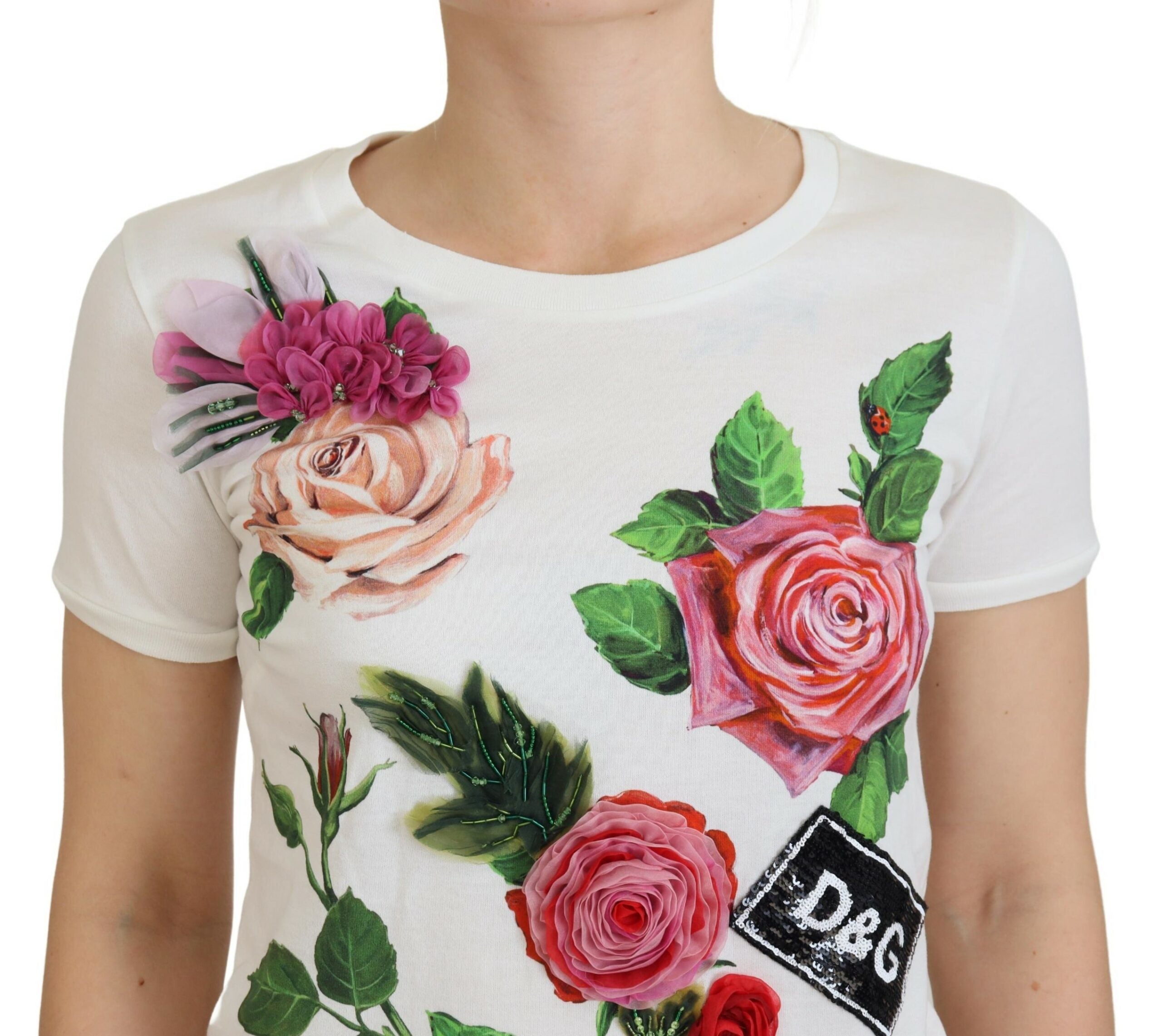 Top de manga corta con estampado del logotipo DG de Dolce & Gabbana White Rose-4