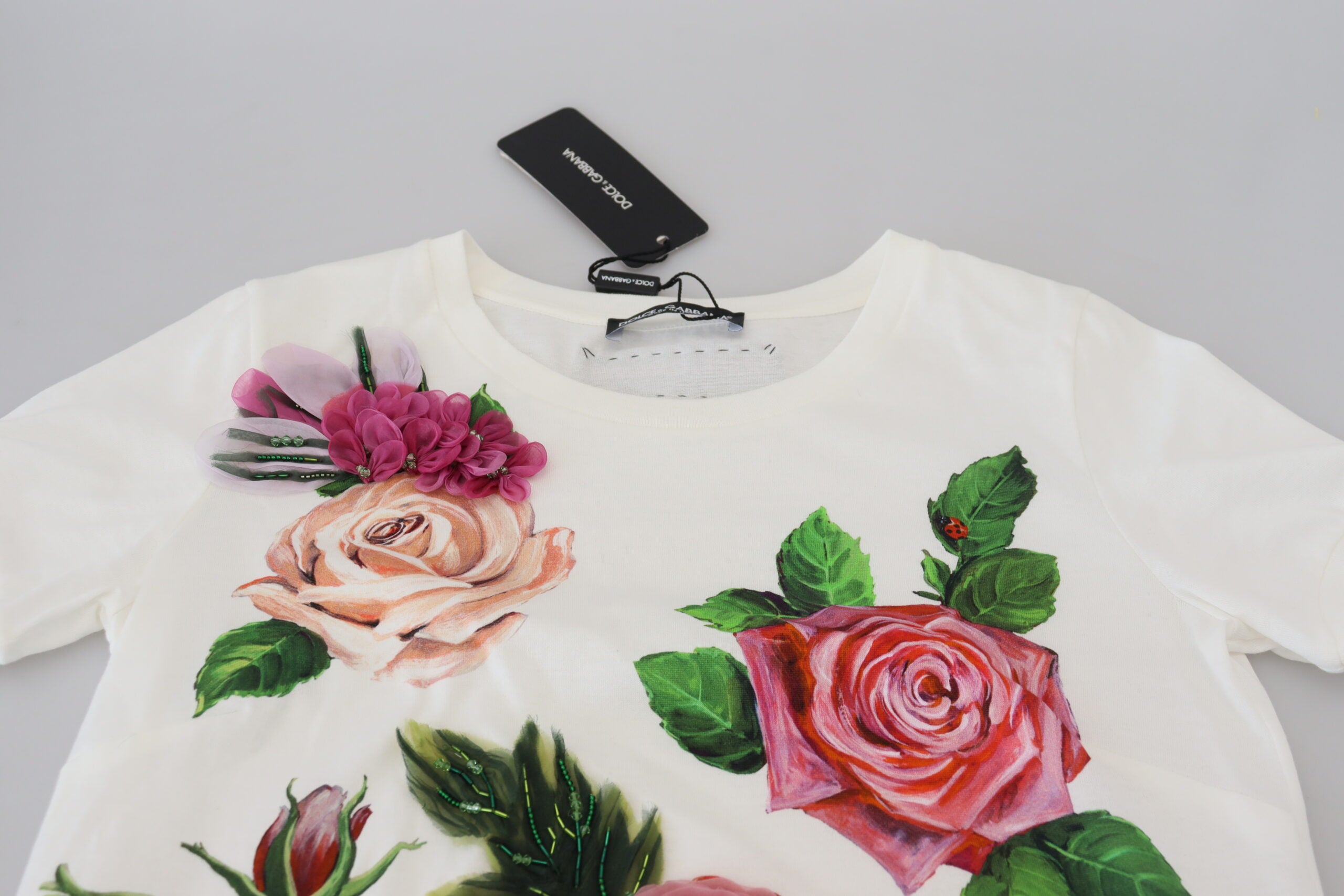 Top de manga corta con estampado del logotipo DG de Dolce & Gabbana White Rose-5