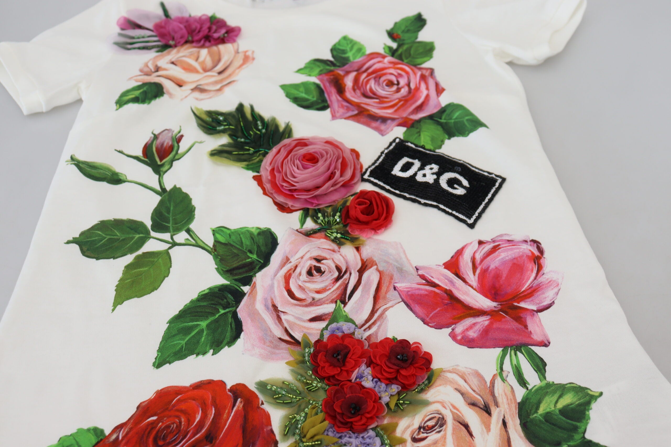 Top de manga corta con estampado del logotipo DG de Dolce & Gabbana White Rose-6