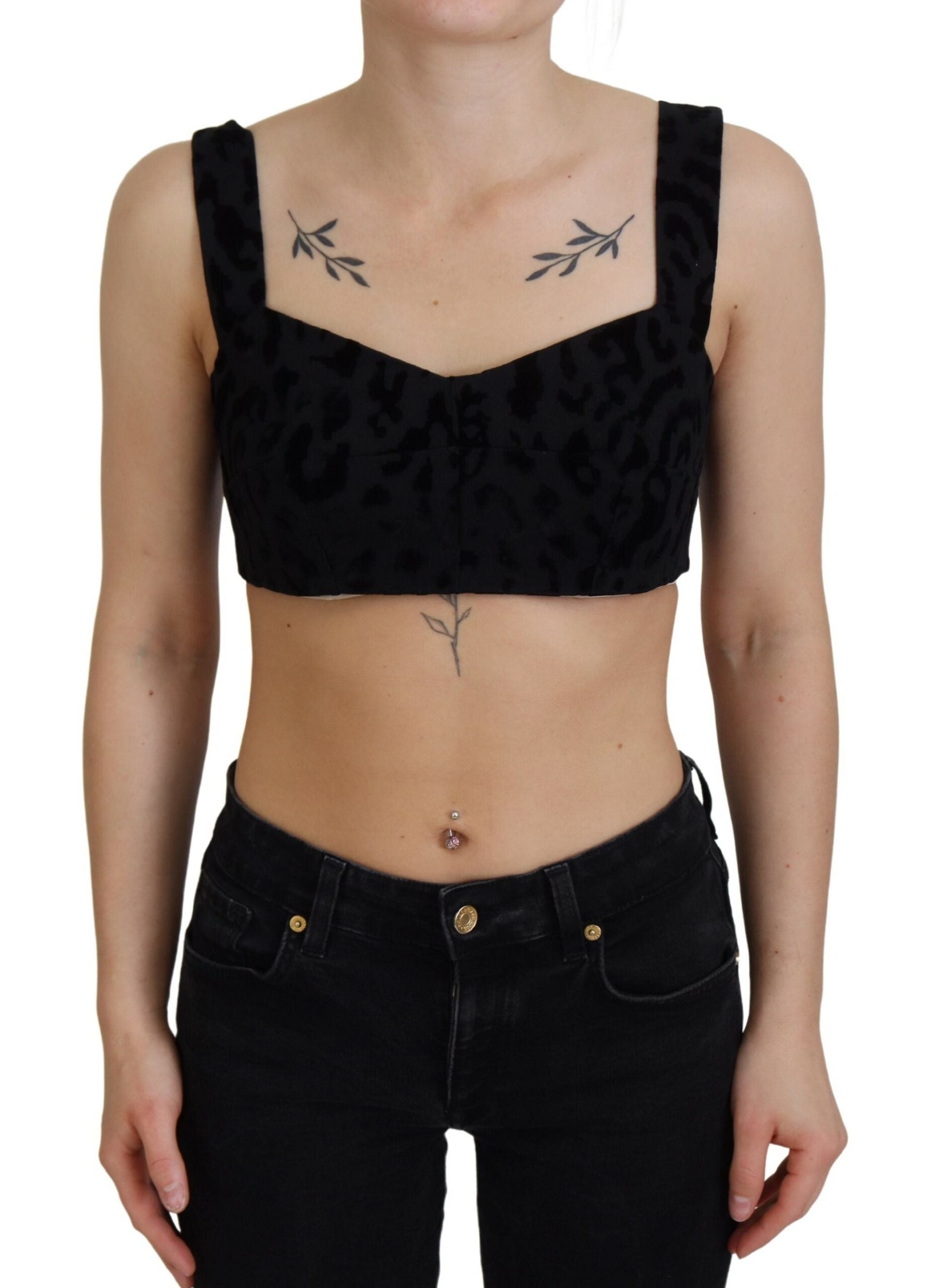 Dolce & Gabbana Schwarzer Leopard Beschnittenes Bustier Korsett-BH Top-1