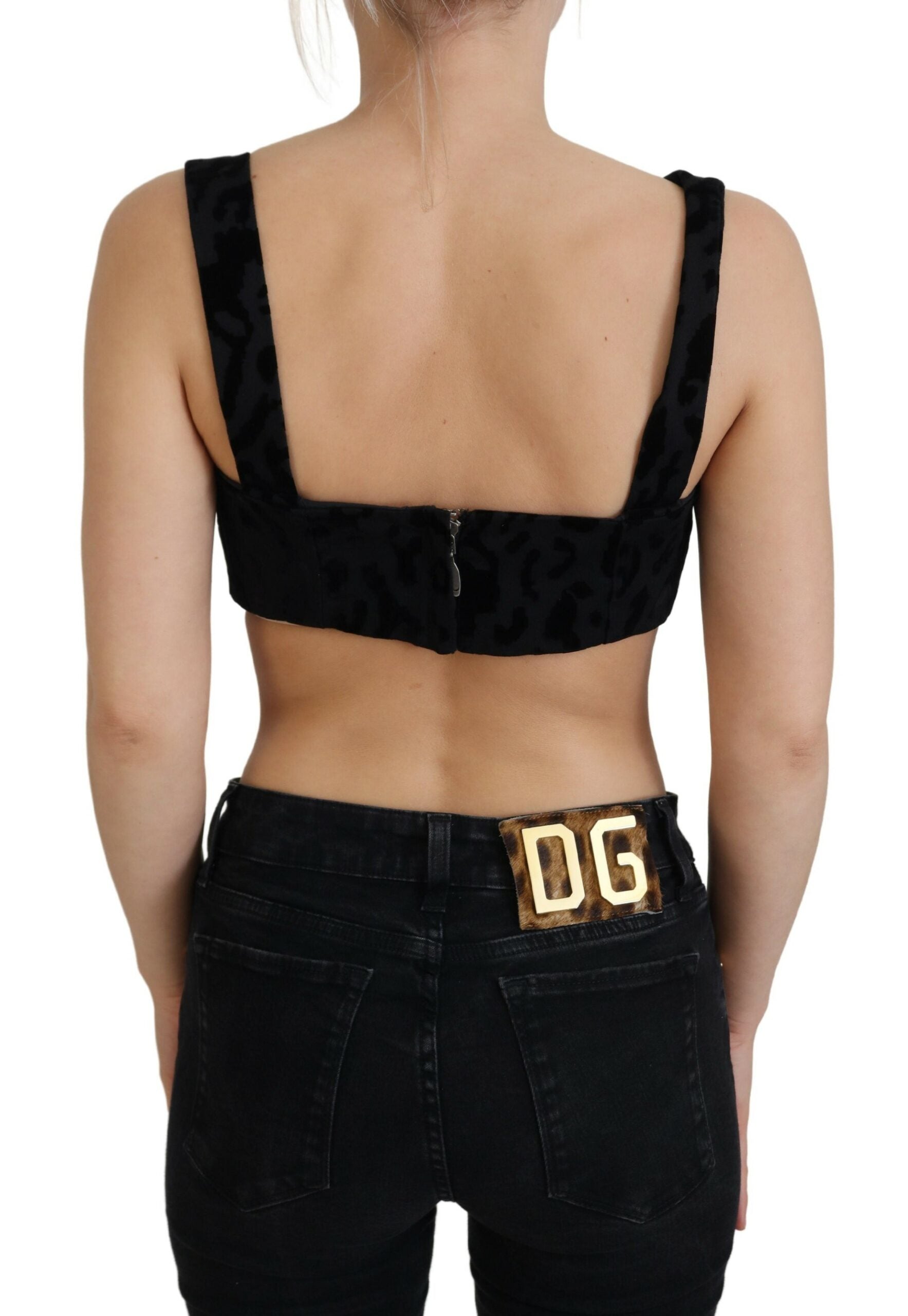 Dolce & Gabbana Schwarzer Leopard Beschnittenes Bustier Korsett-BH Top-3