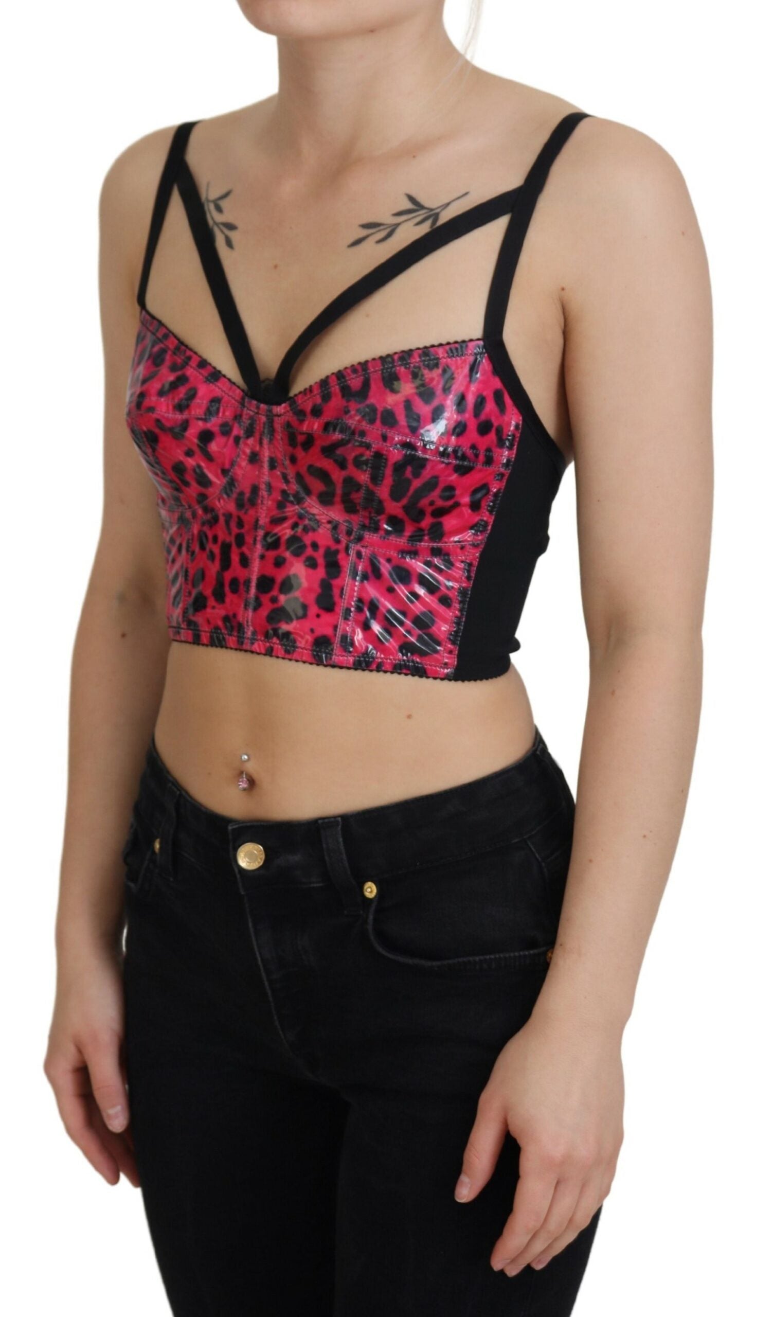 Dolce & Gabbana Pink Leopard Print Cropped Bustier Corset Top-2