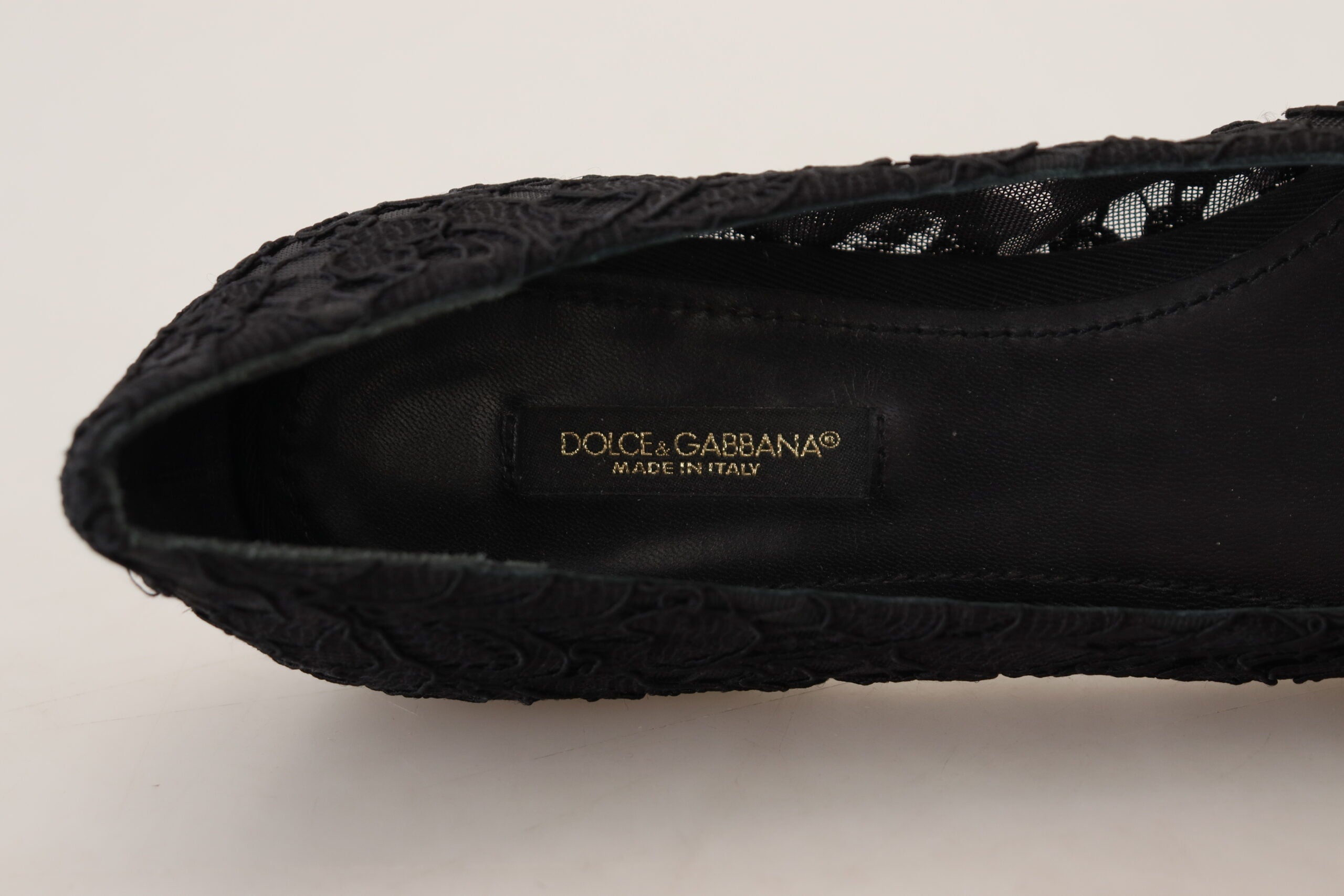 Dolce & Gabbana Black Taormina Lace Crystal Flats Shoes-8