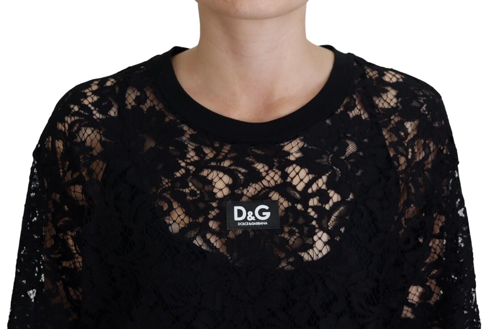 Dolce & Gabbana Schwarzes Shift-Minikleid aus Baumwolle mit floraler Spitze-4