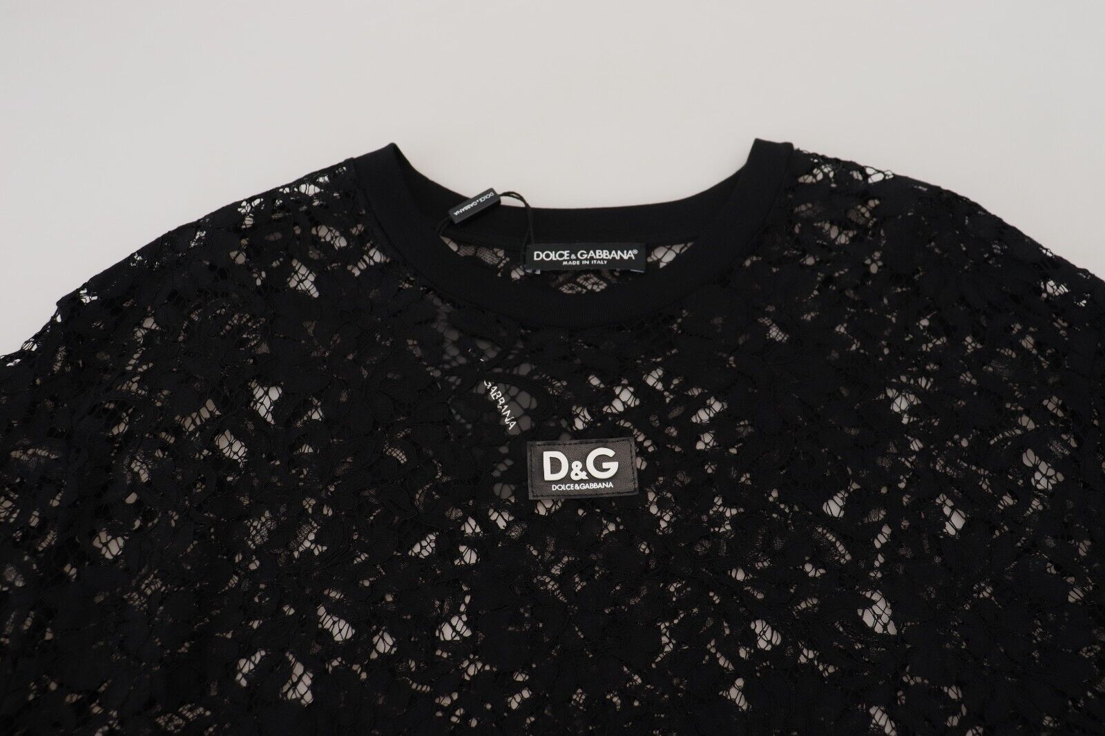 Dolce & Gabbana Schwarzes Shift-Minikleid aus Baumwolle mit floraler Spitze-5