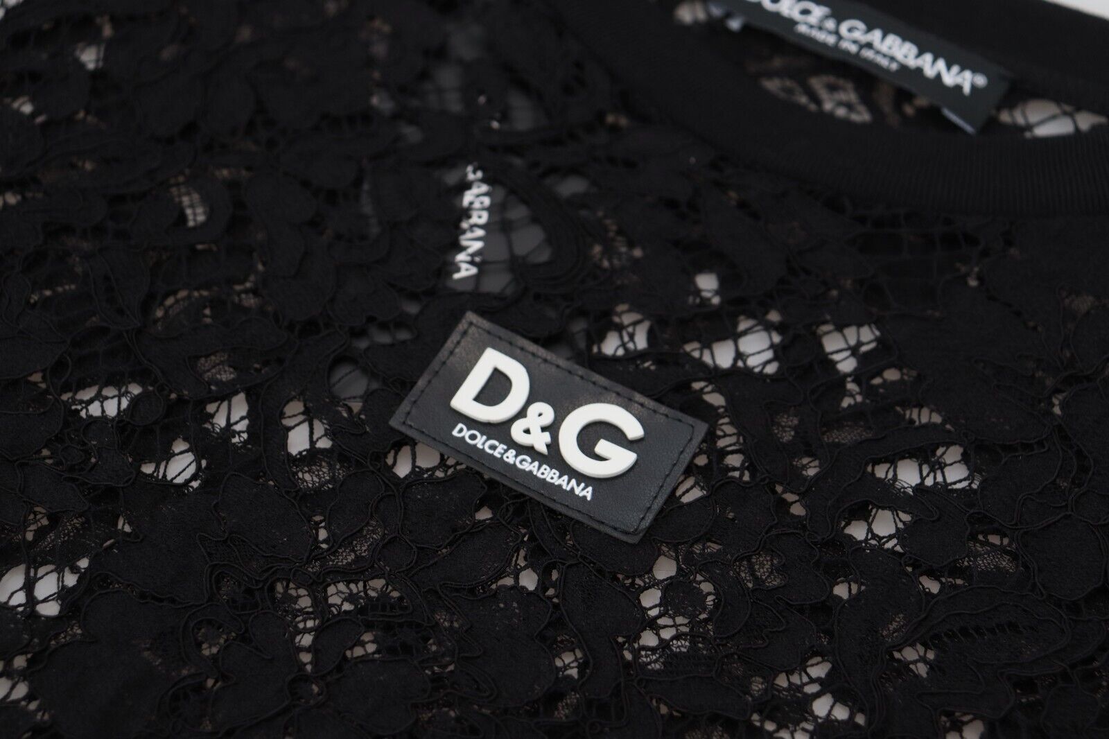 Dolce & Gabbana Schwarzes Shift-Minikleid aus Baumwolle mit floraler Spitze-7