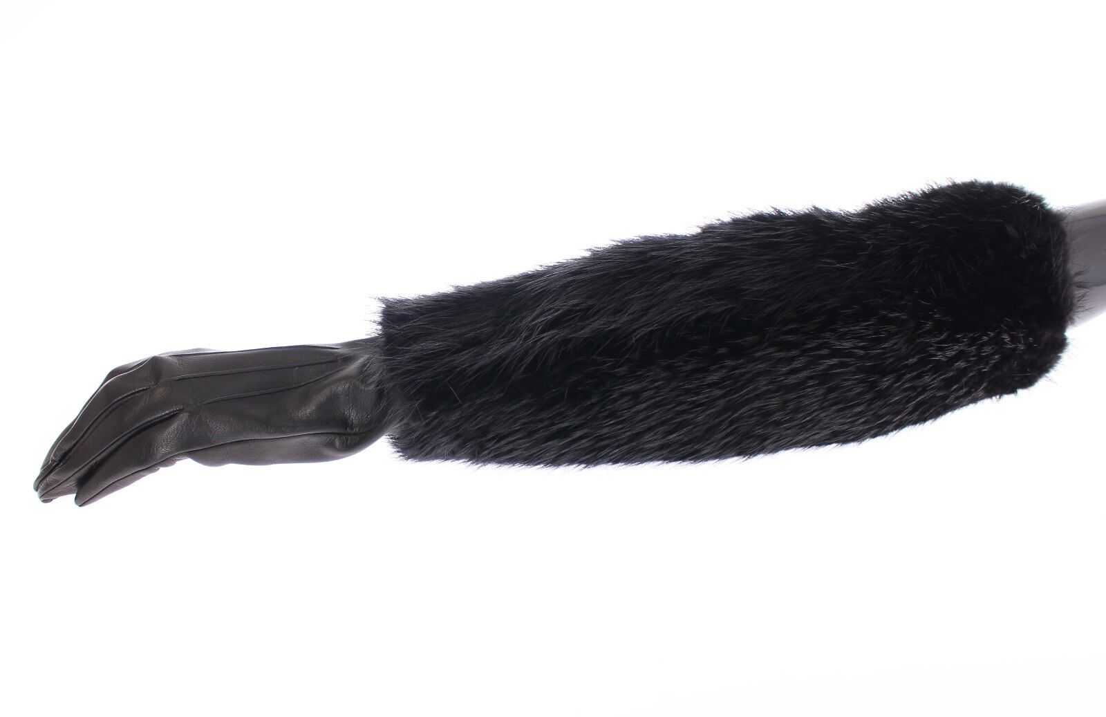 Dolce & Gabbana Black Beaver Fur Lambskin Leather Elbow Gloves-5