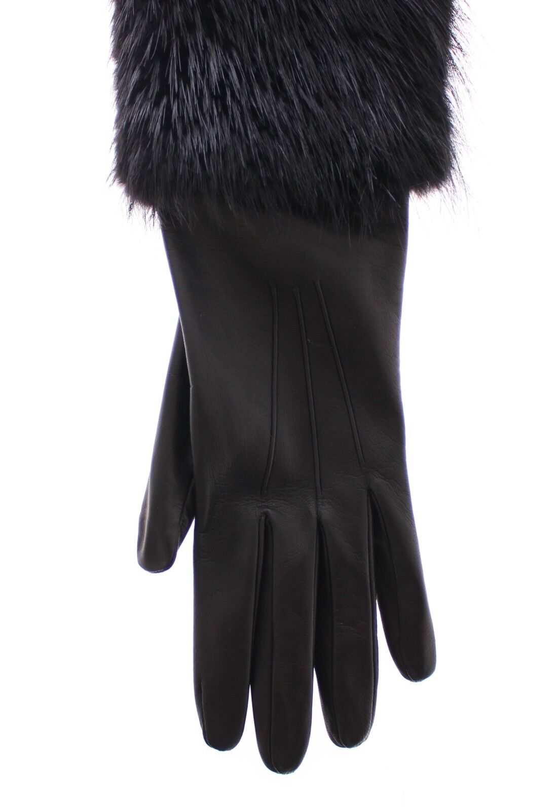 Dolce & Gabbana Black Beaver Fur Lambskin Leather Elbow Gloves-7