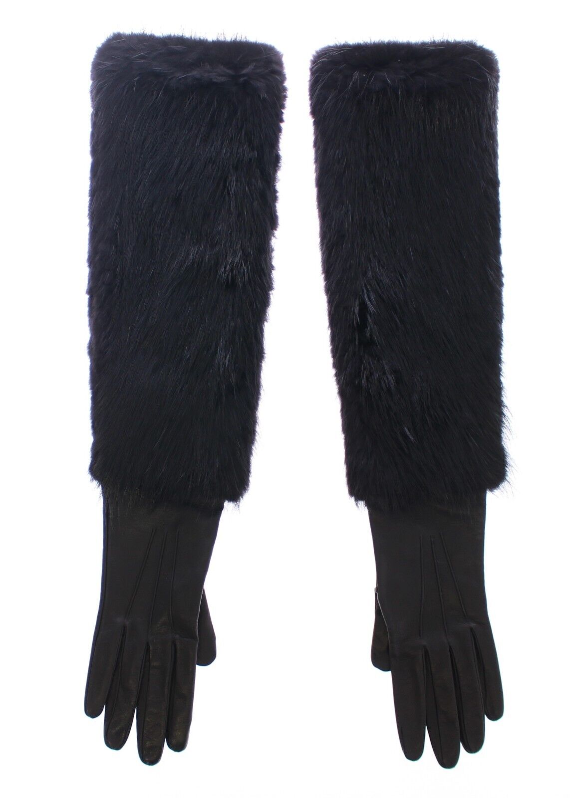 Dolce & Gabbana Black Beaver Fur Lambskin Leather Elbow Gloves-8