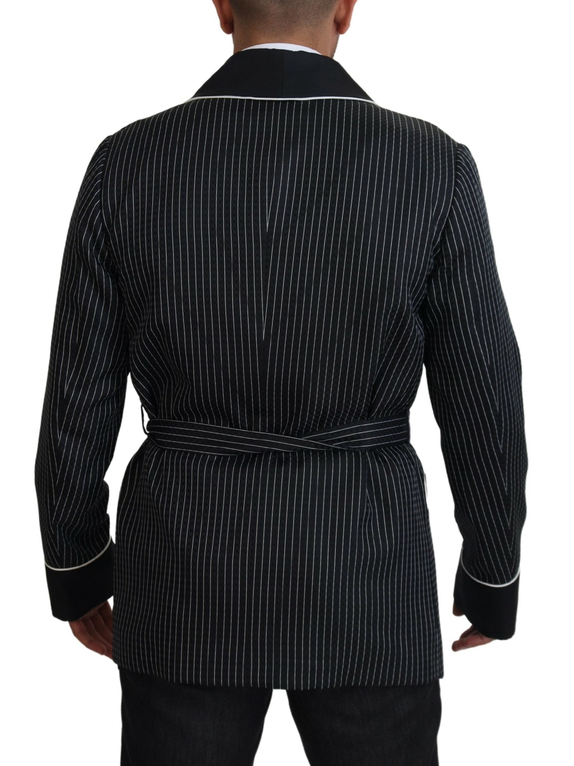 Dolce & Gabbana Black Robe Striped DG Patch Jacket Men's Blazer-3