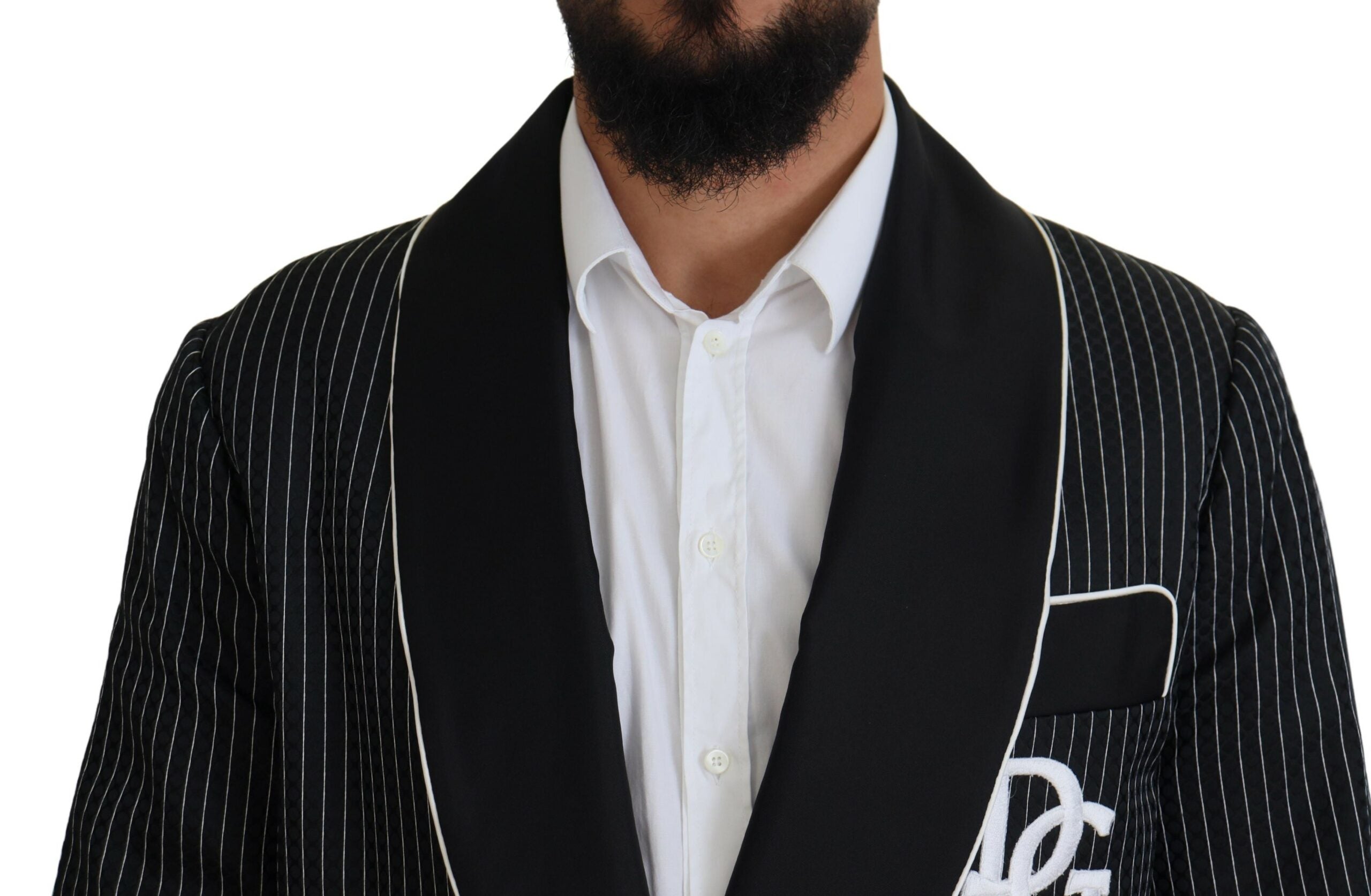 Dolce & Gabbana Black Robe Striped DG Patch Jacket Men's Blazer-4