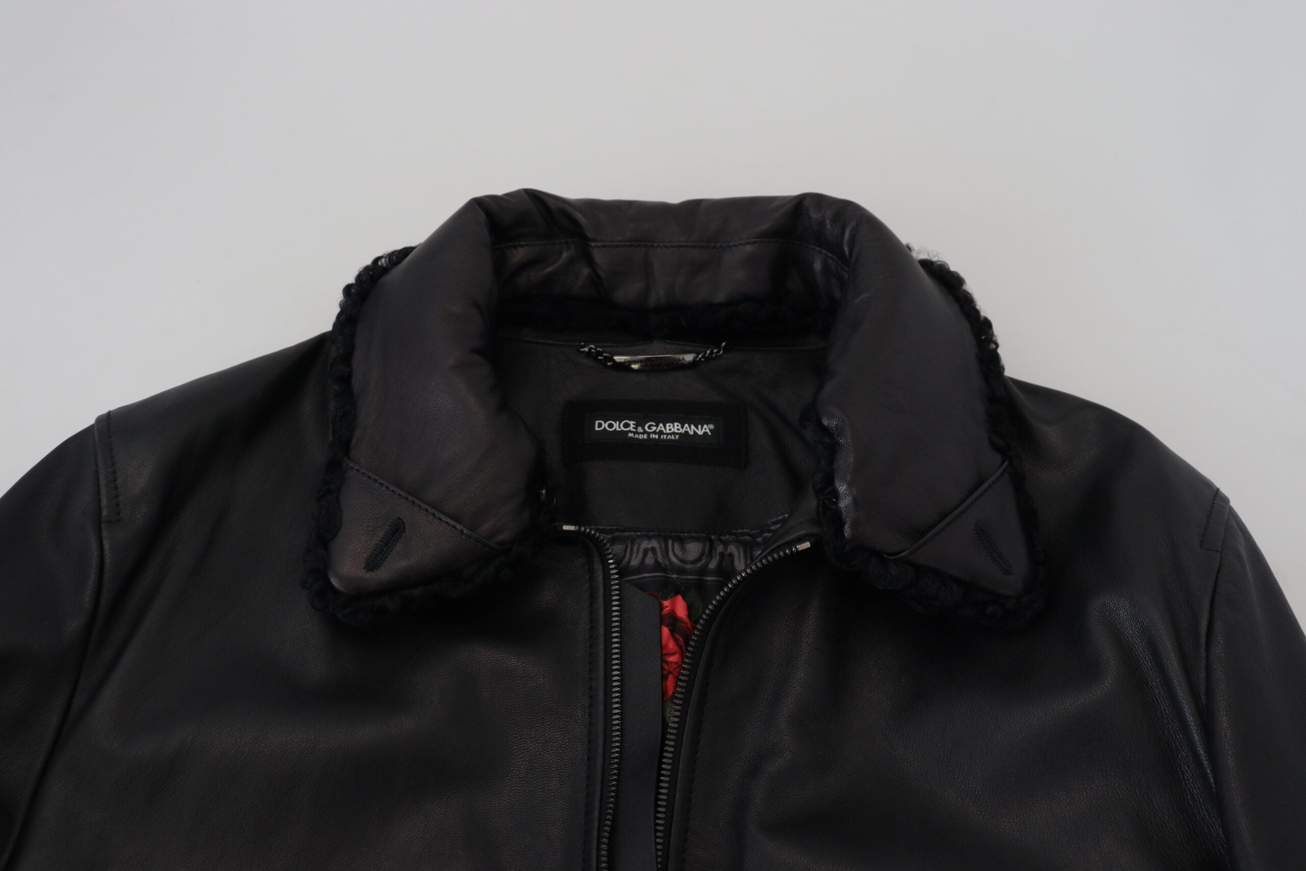 Dolce & Gabbana Black Lambskin Leather Collared Men's Coat Jacket-7