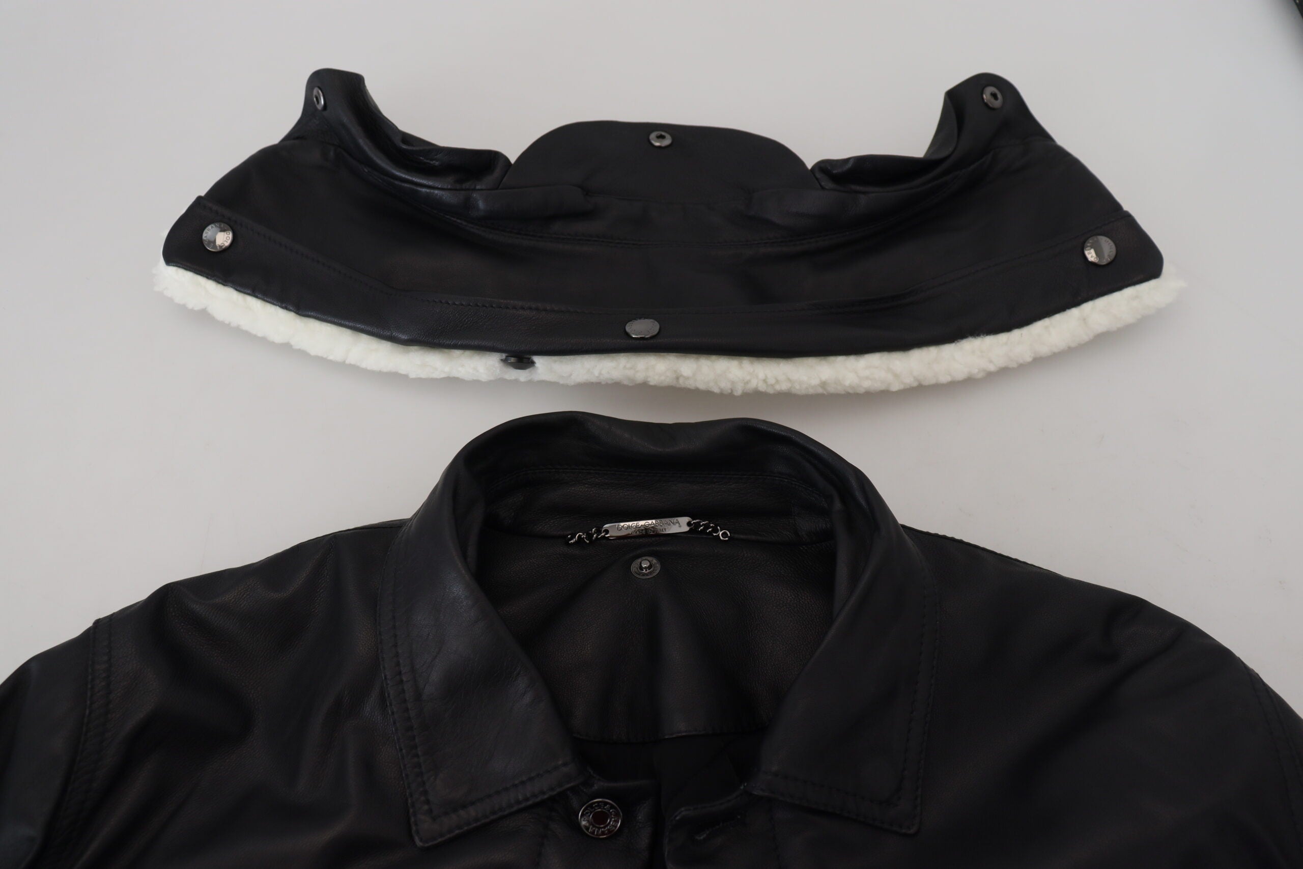 Dolce & Gabbana Black Lambskin Leather Collared Men's Coat Jacket-8
