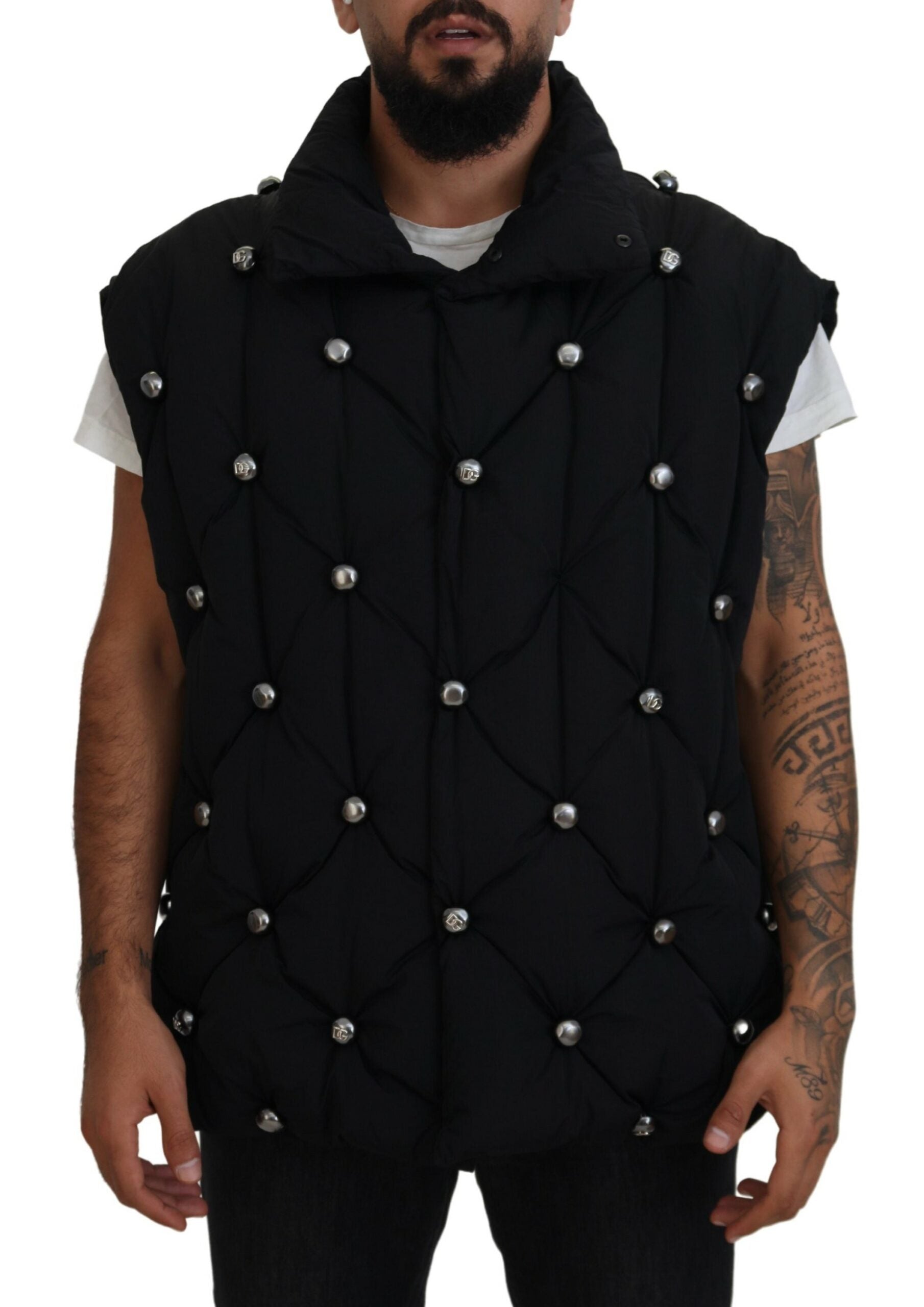 Dolce & Gabbana Black sleeveless DG jacket with metal embellishment-1