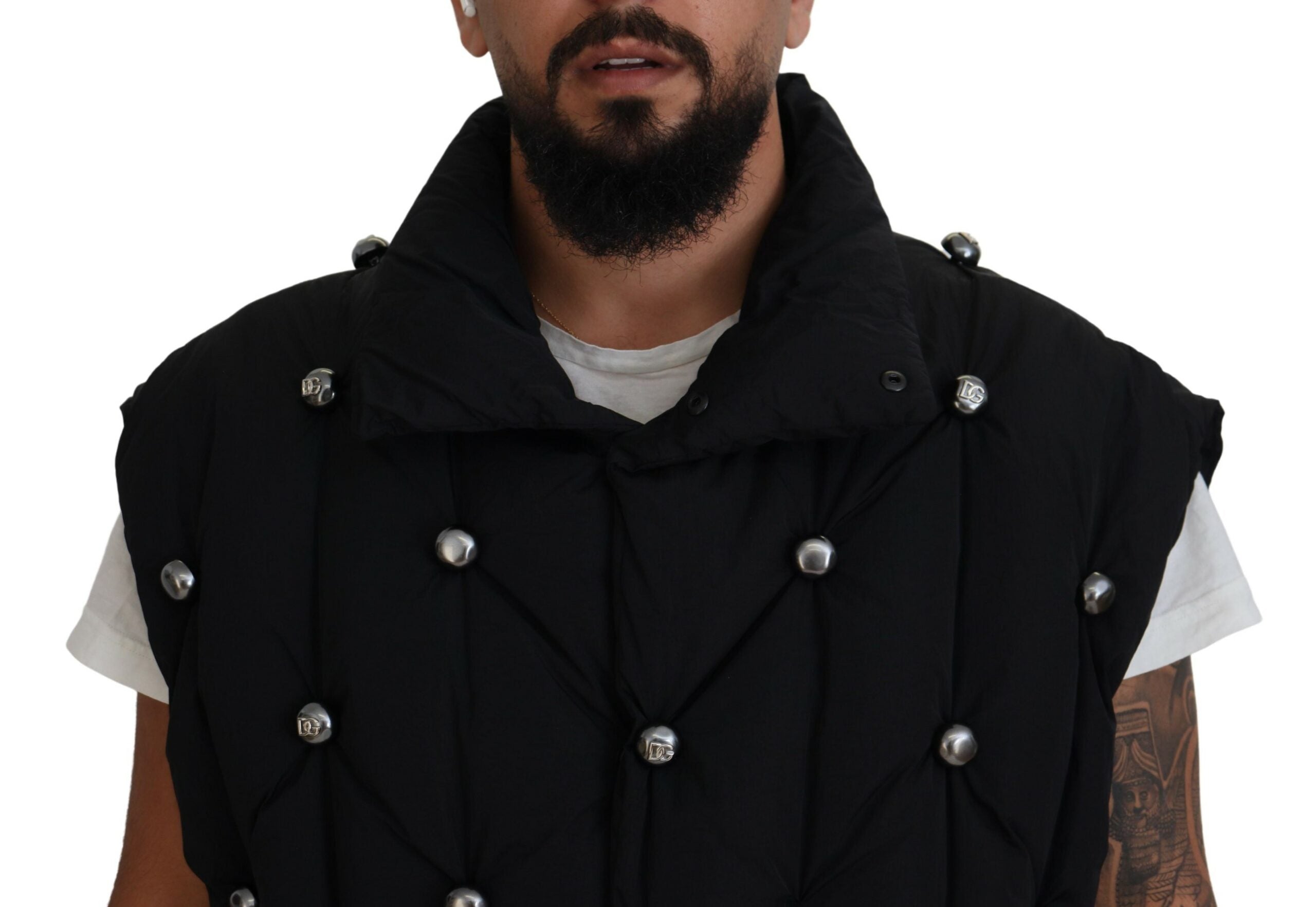 Dolce & Gabbana Black sleeveless DG jacket with metal embellishment-4