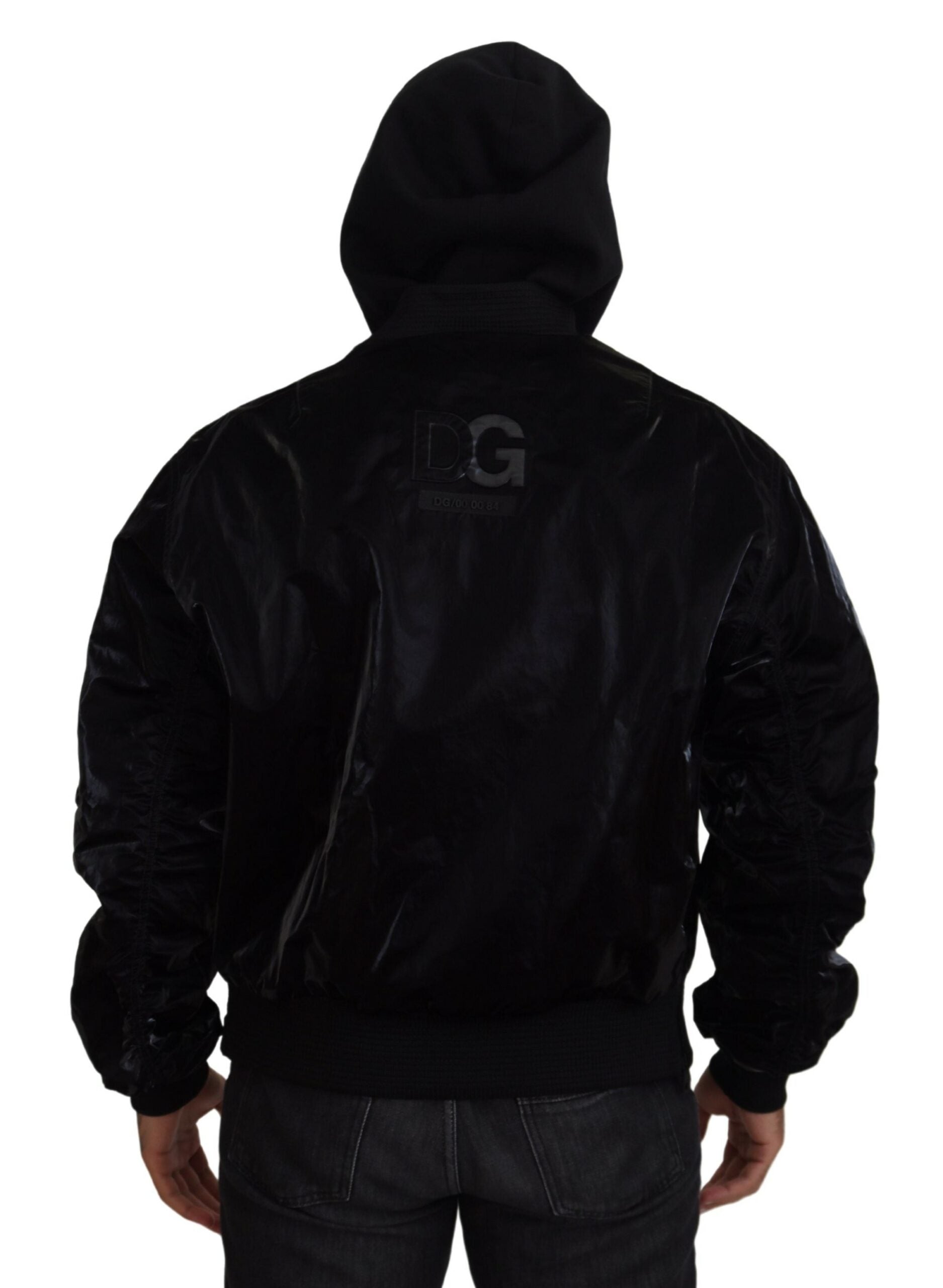 Dolce & Gabbana Black Nylon Bomber Jacket with Hood and Zipper-3
