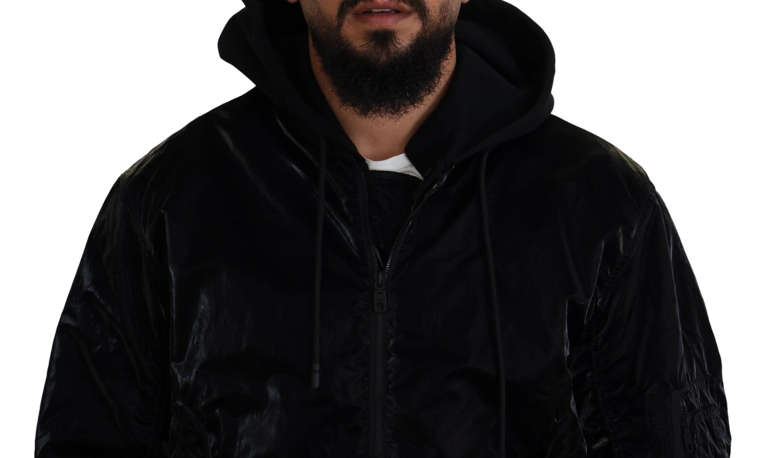 Dolce & Gabbana Black Nylon Bomber Jacket with Hood and Zipper-4