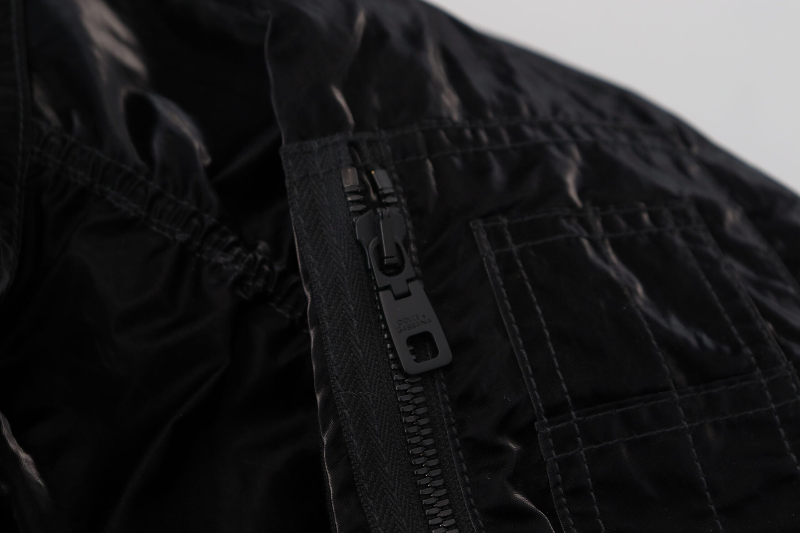 Dolce & Gabbana Black Nylon Bomber Jacket with Hood and Zipper-6