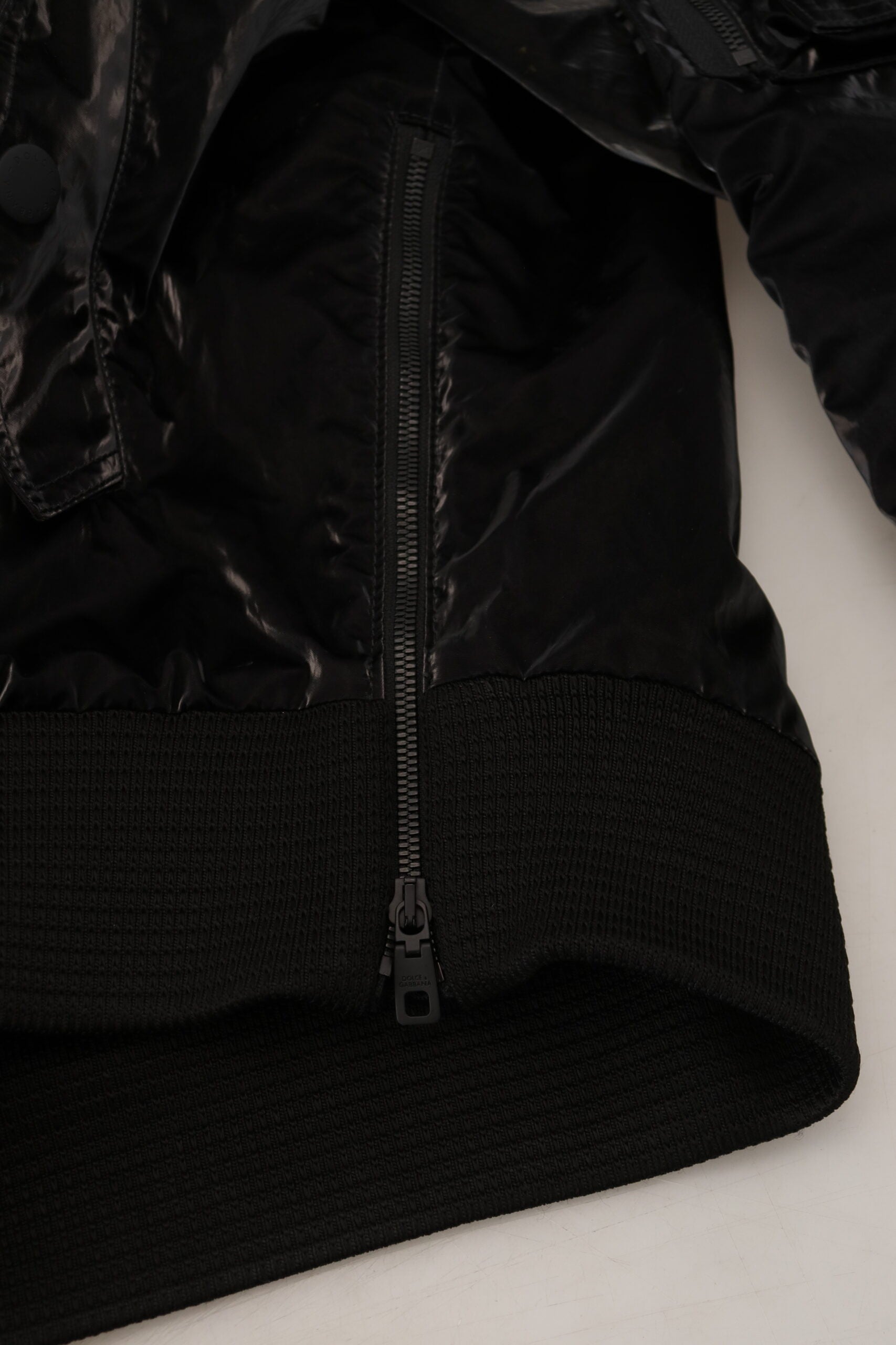 Dolce & Gabbana Black Nylon Bomber Jacket with Hood and Zipper-8