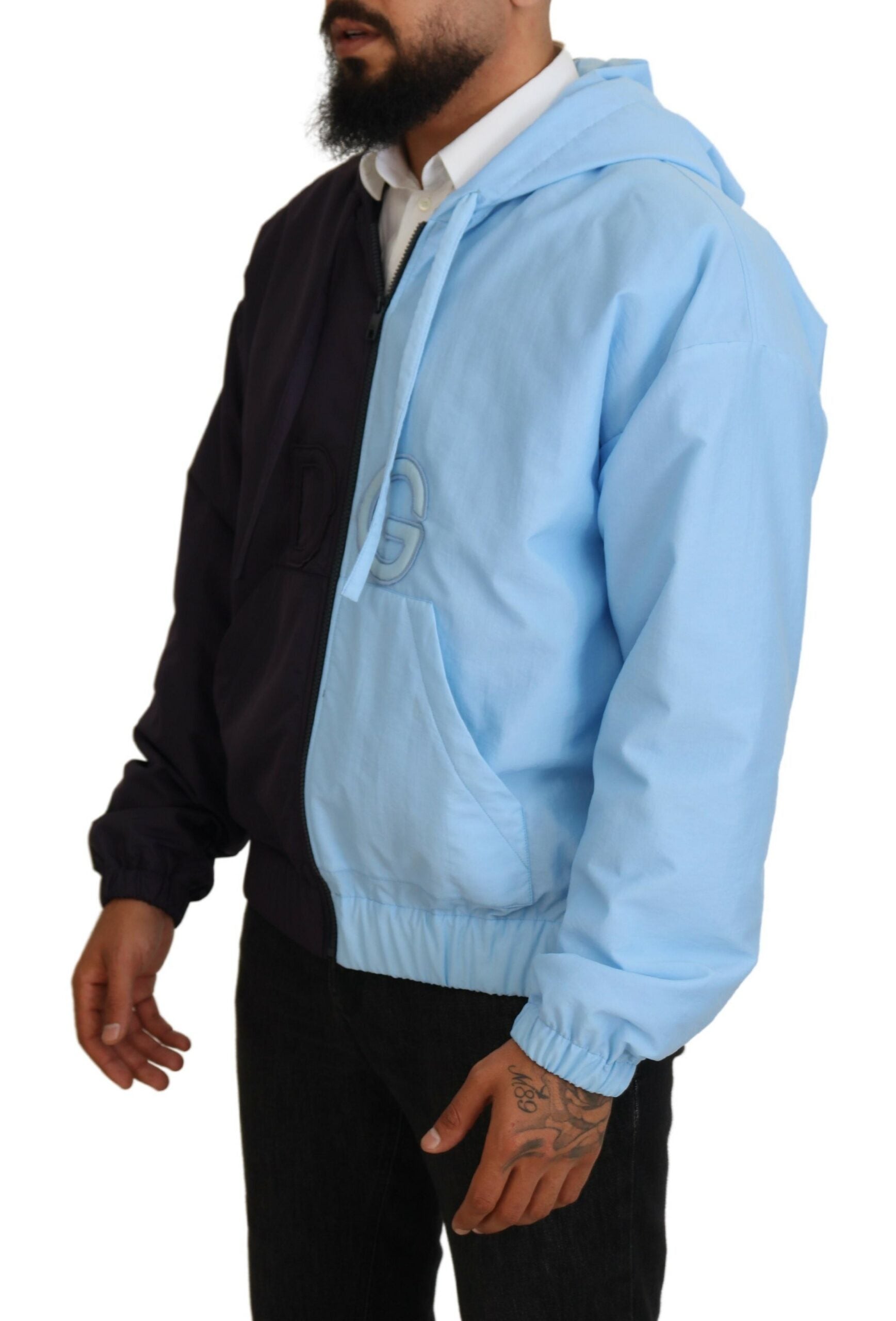 Dolce & Gabbana Black Blue DG Hooded Full Zip Men's Jacket-2