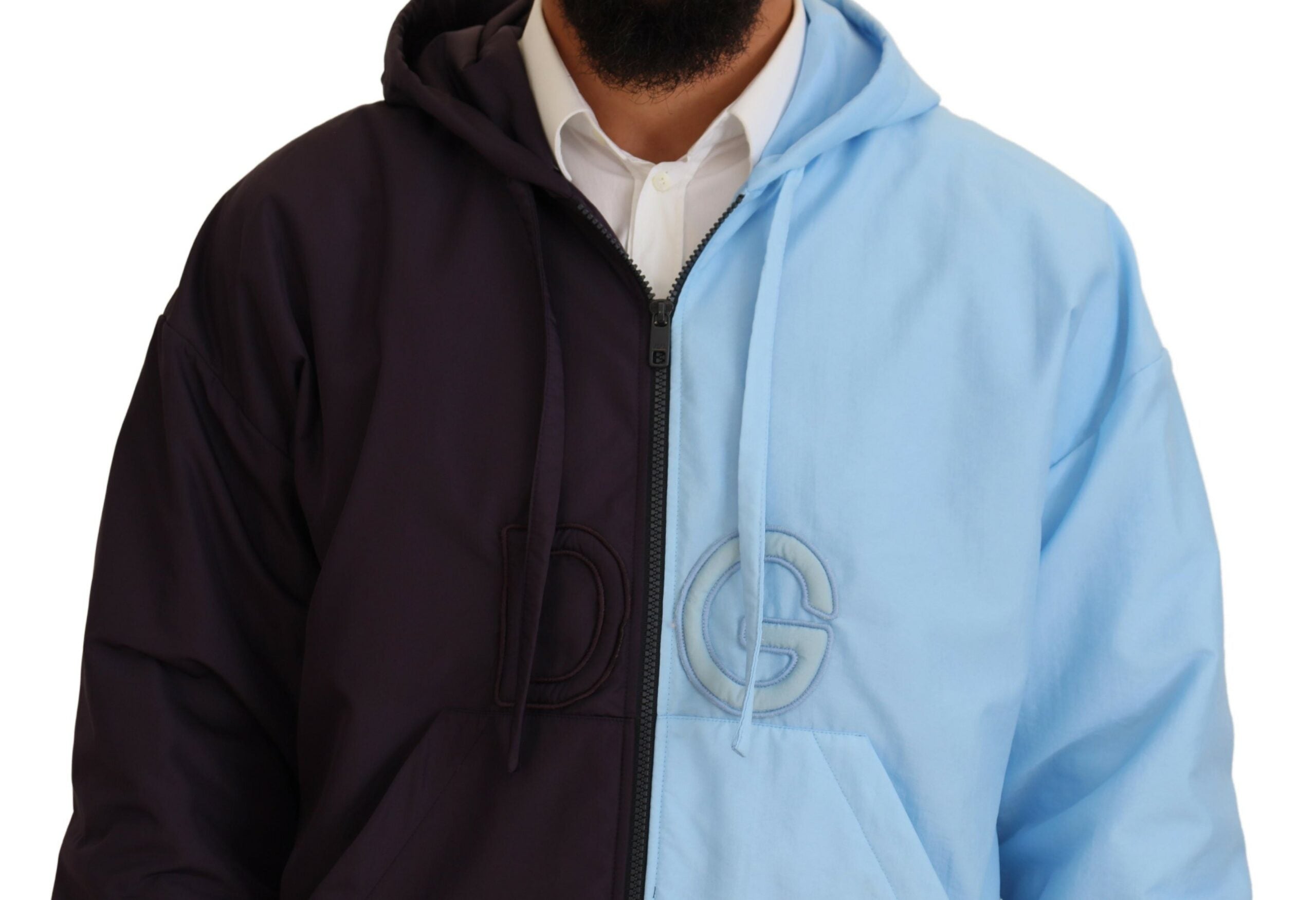 Dolce & Gabbana Black Blue DG Hooded Full Zip Men's Jacket-4