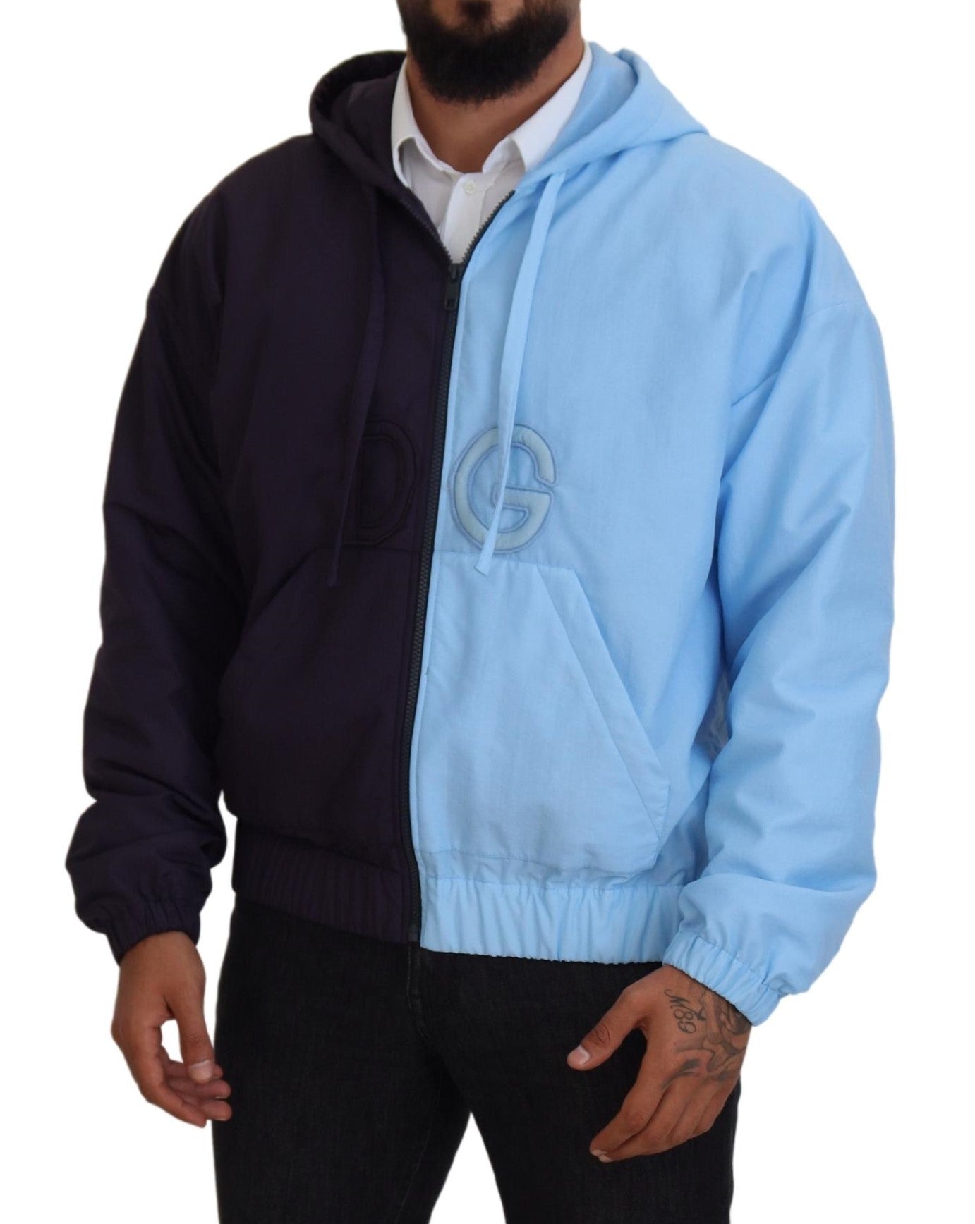 Dolce & Gabbana Black Blue DG Hooded Full Zip Men's Jacket-5