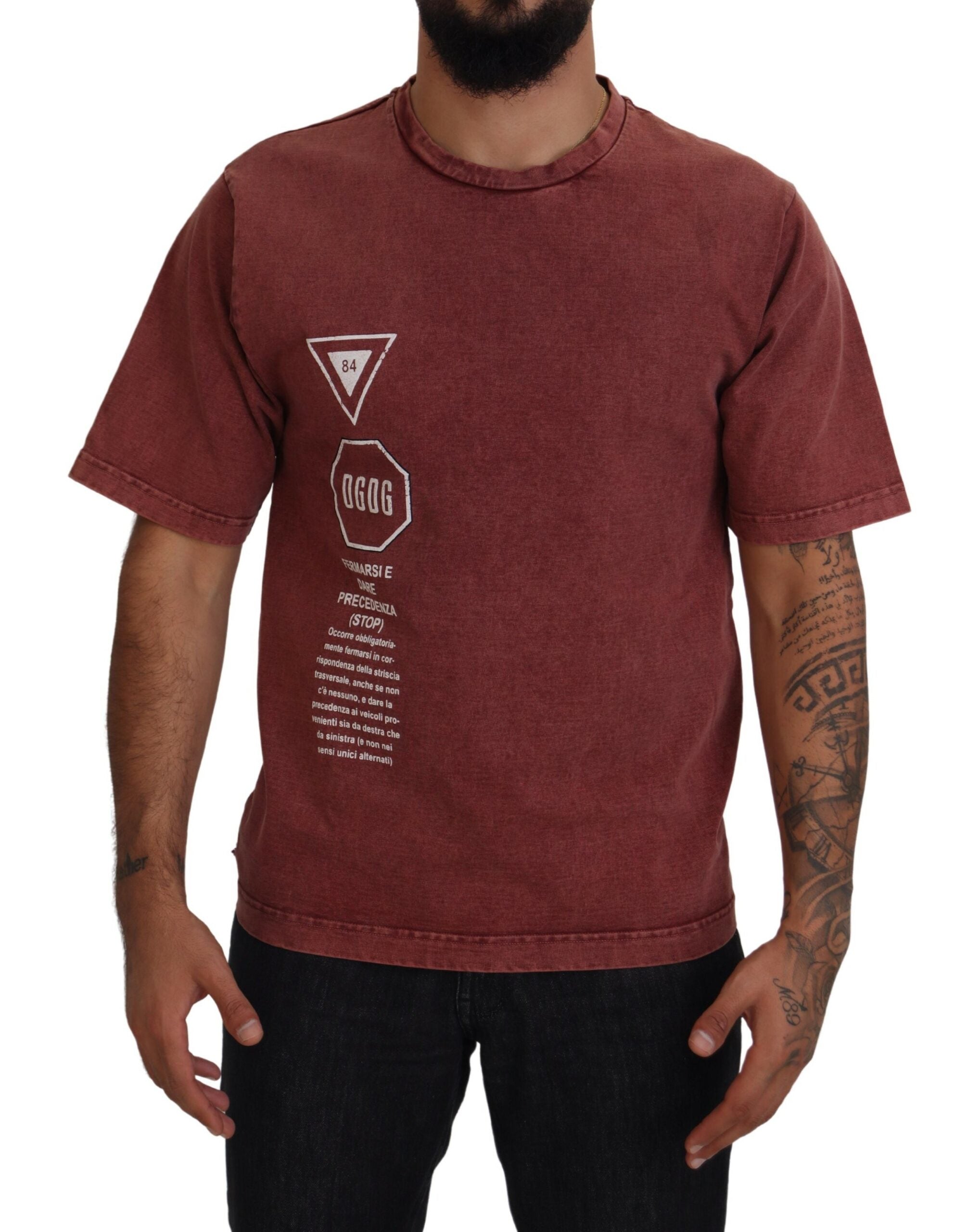 Dolce & Gabbana Maroon Print Crew Neck Short Sleeve T-Shirt-1