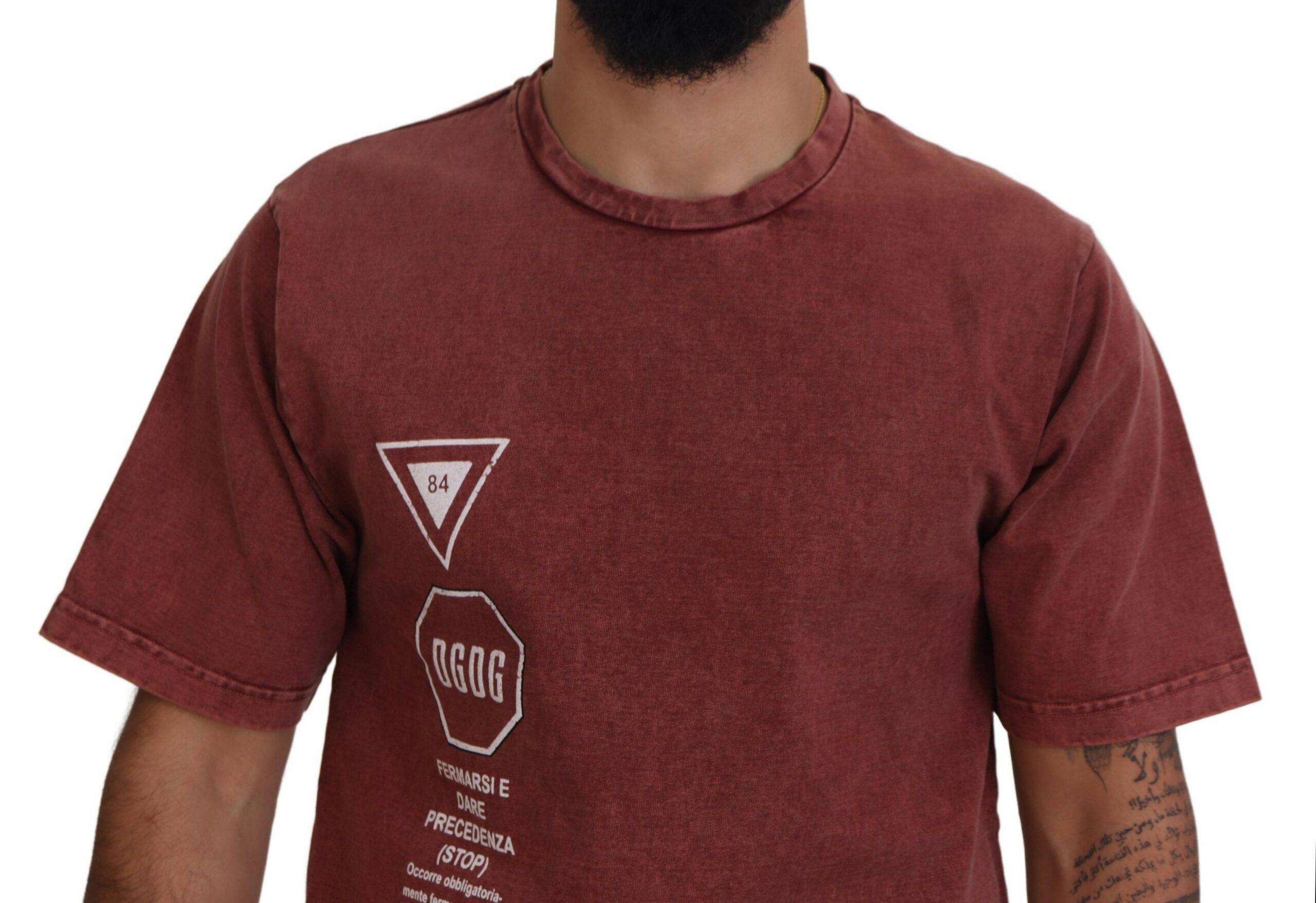 Dolce & Gabbana Maroon Print Crew Neck Short Sleeve T-Shirt-4