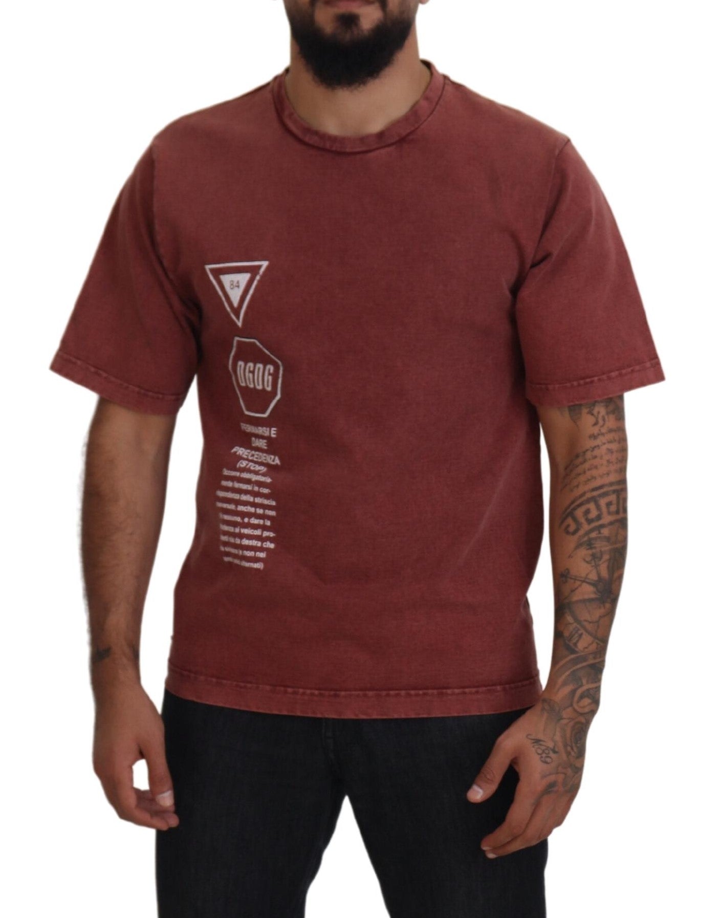 Dolce & Gabbana Maroon Print Crew Neck Short Sleeve T-Shirt-5