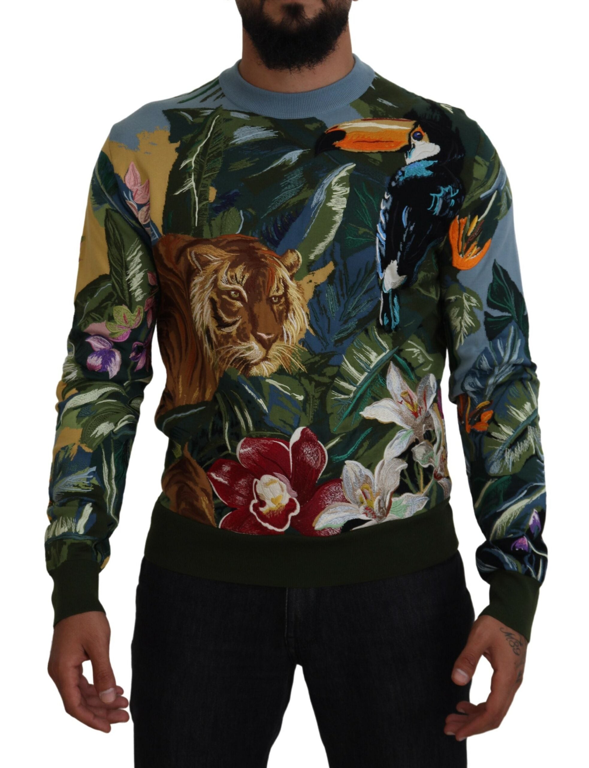 Dolce & Gabbana Multicolor Jungle Wool Sweater Logo Sweater-1