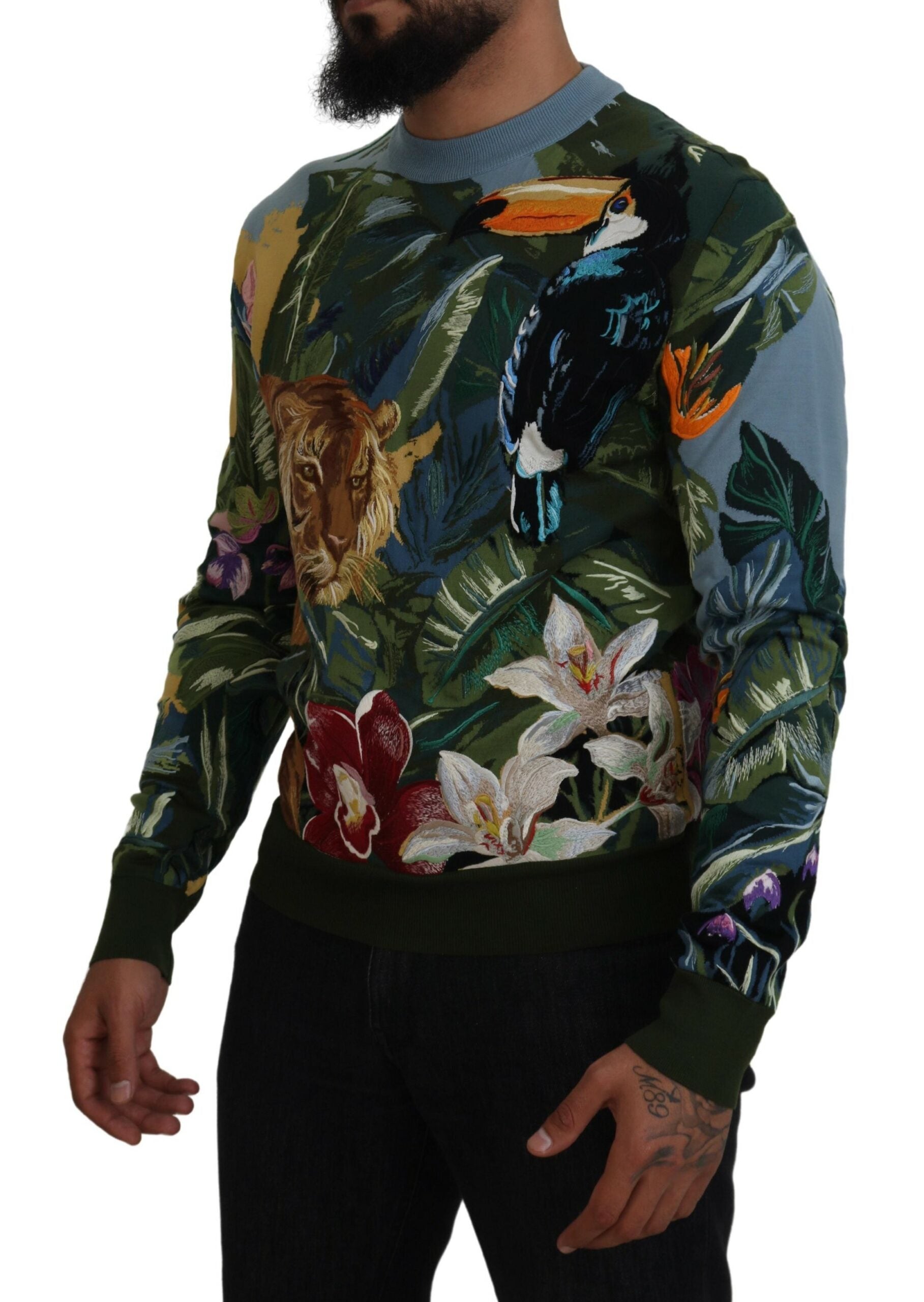 Dolce & Gabbana Multicolor Jungle Wool Sweater Logo Sweater-2