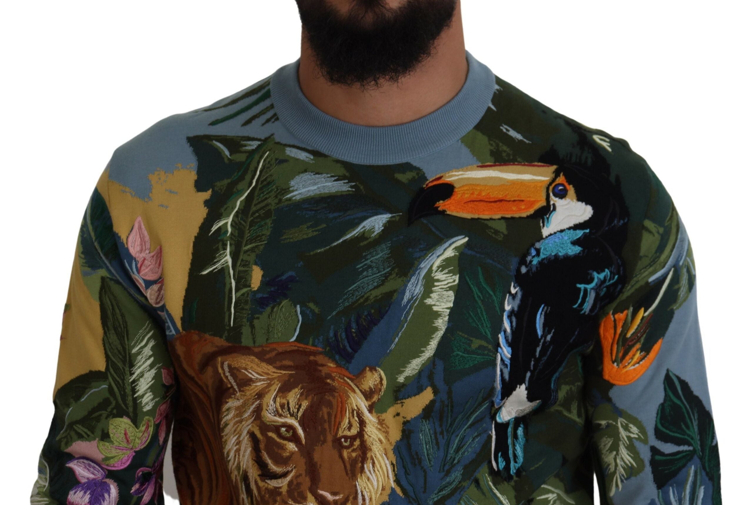 Dolce & Gabbana Multicolor Jungle Wool Sweater Logo Sweater-4