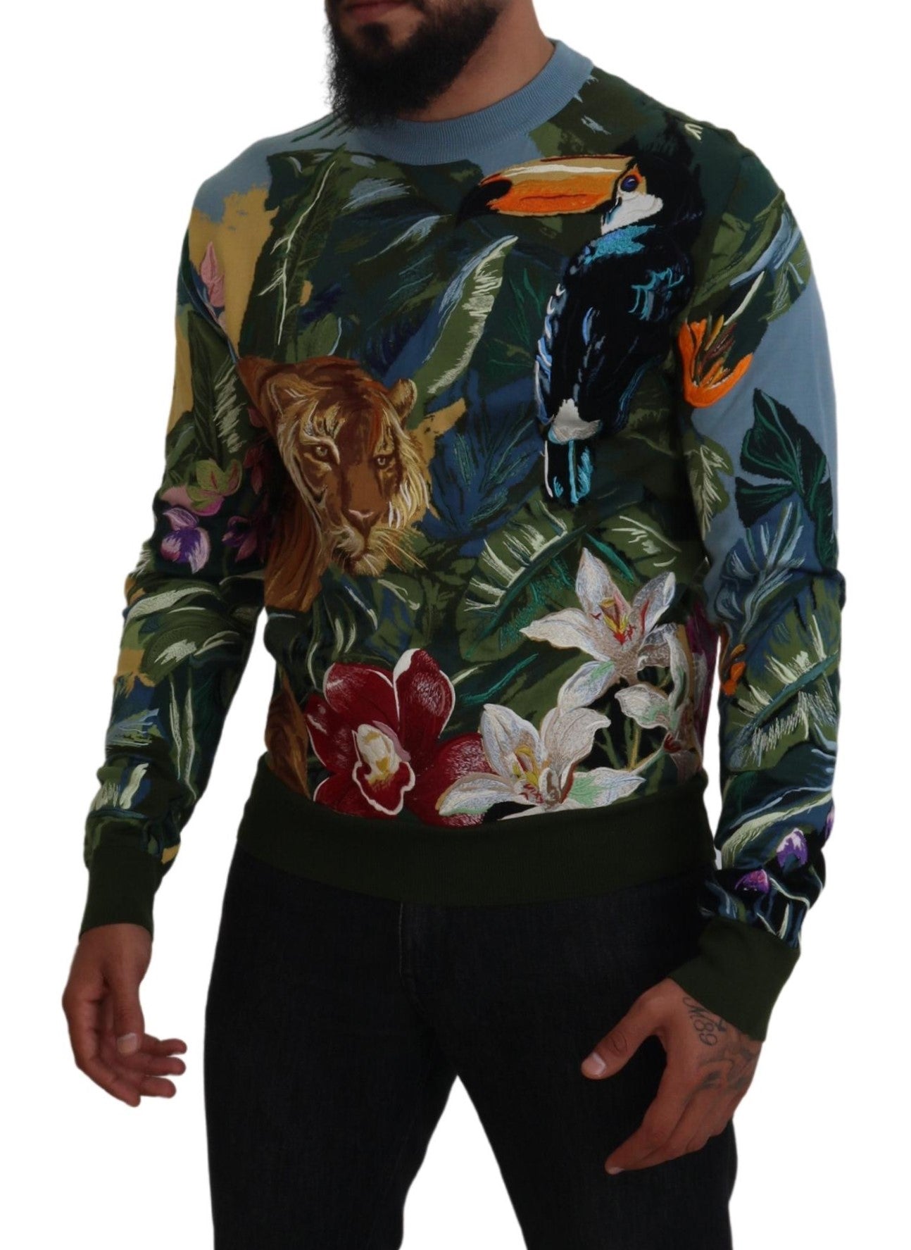 Dolce & Gabbana Multicolor Jungle Wool Sweater Logo Sweater-5