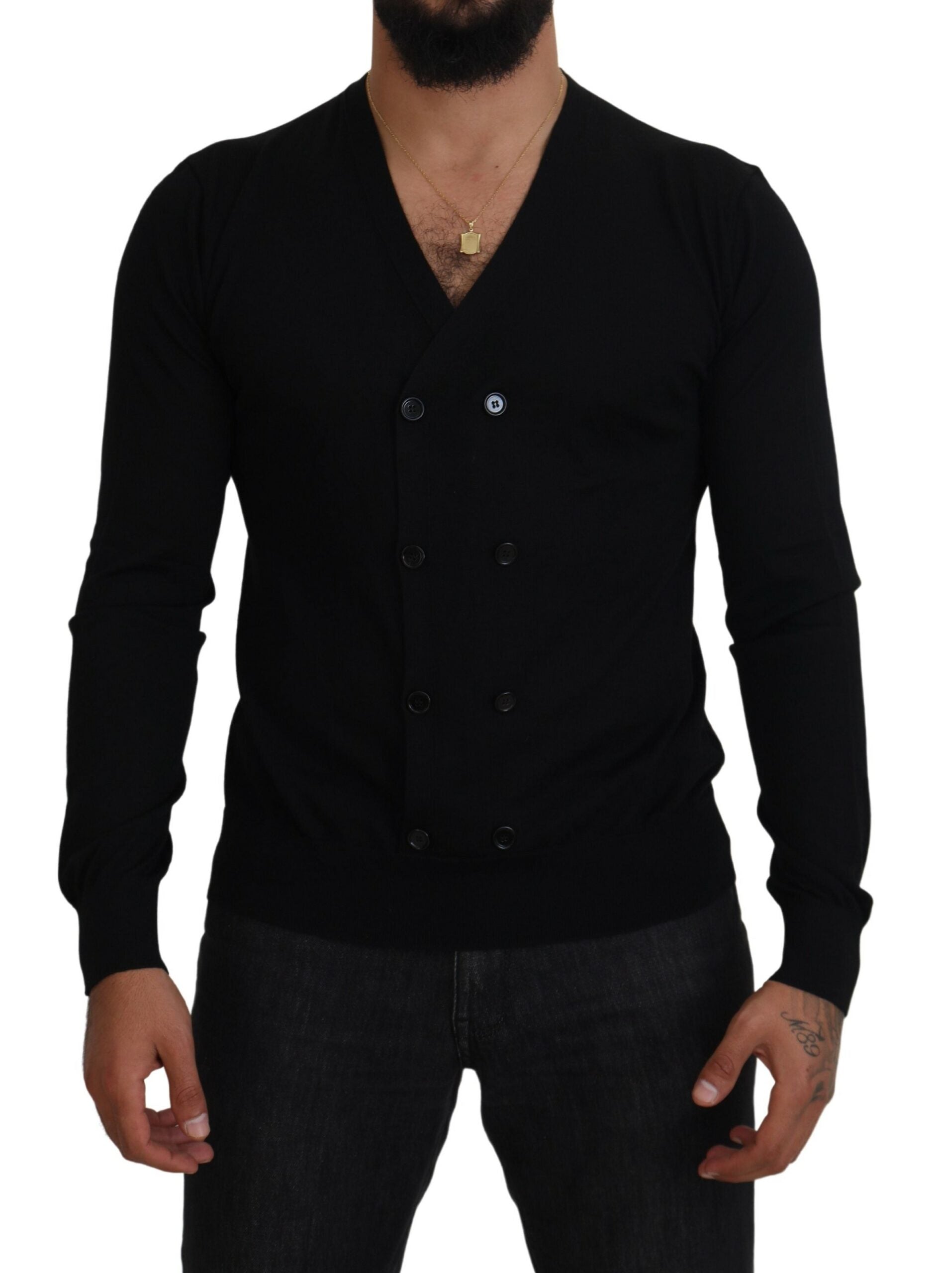 Dolce & Gabbana Black Cashmere Knit Sweater with Button Placket-1