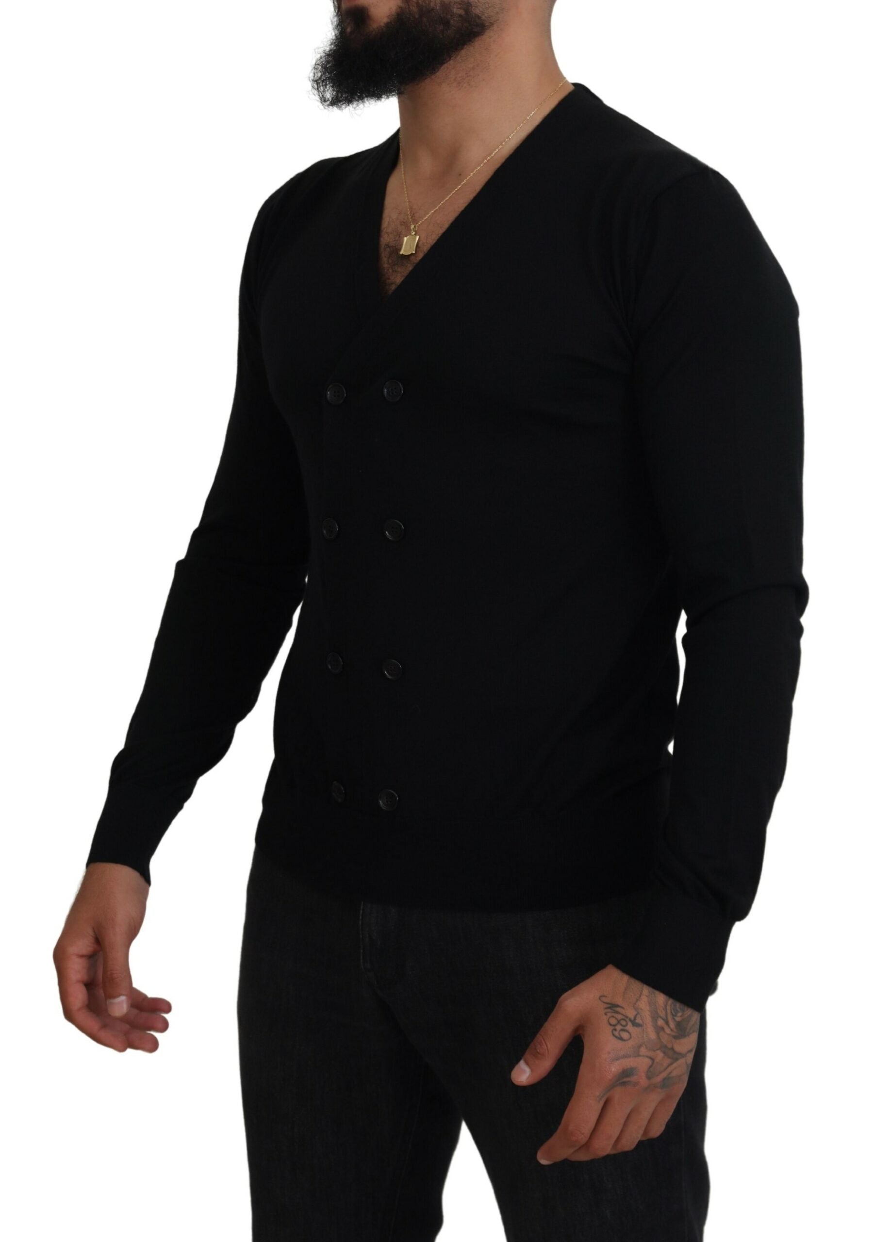 Dolce & Gabbana Black Cashmere Knit Sweater with Button Placket-2