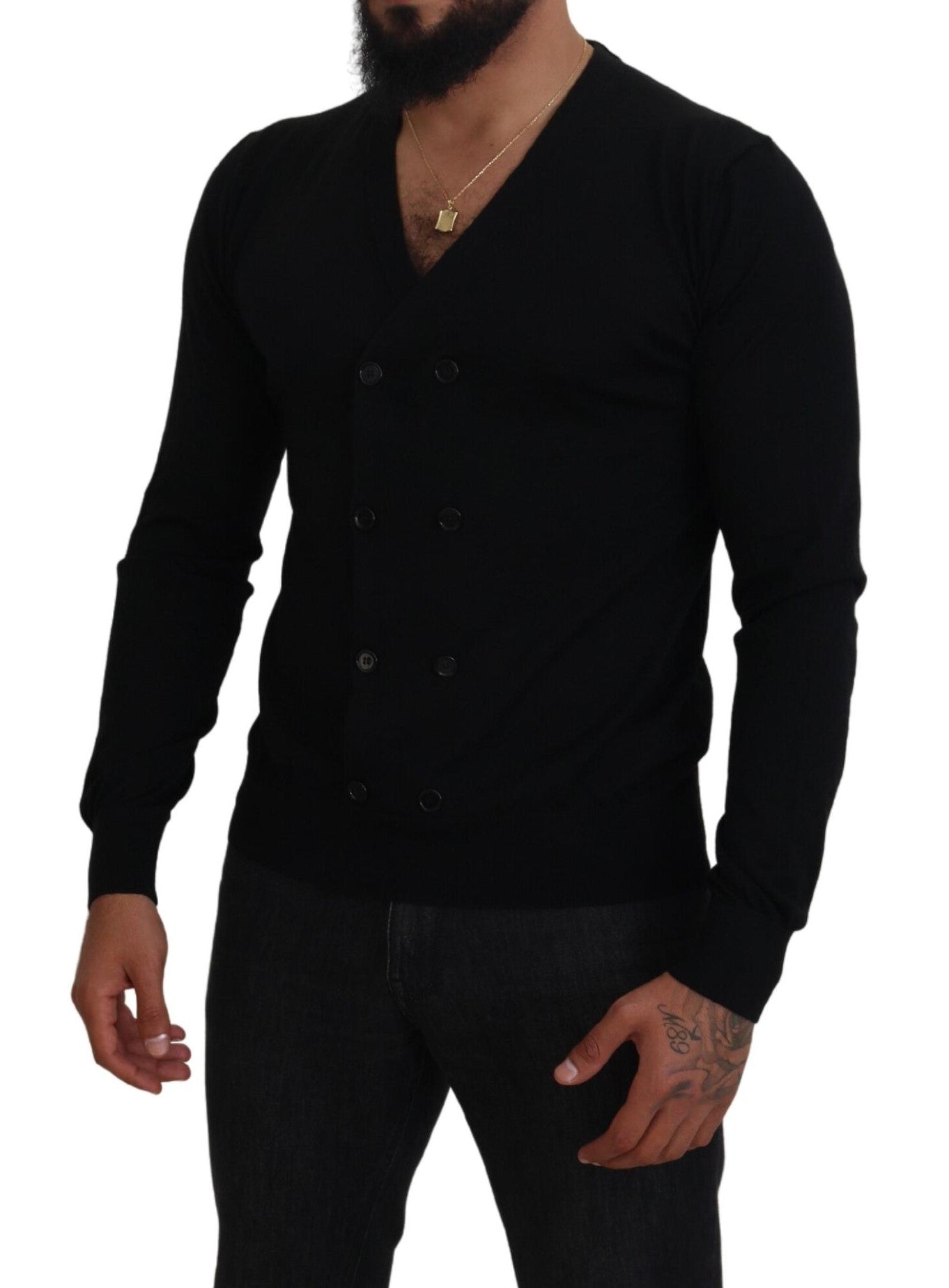 Dolce & Gabbana Black Cashmere Knit Sweater with Button Placket-5