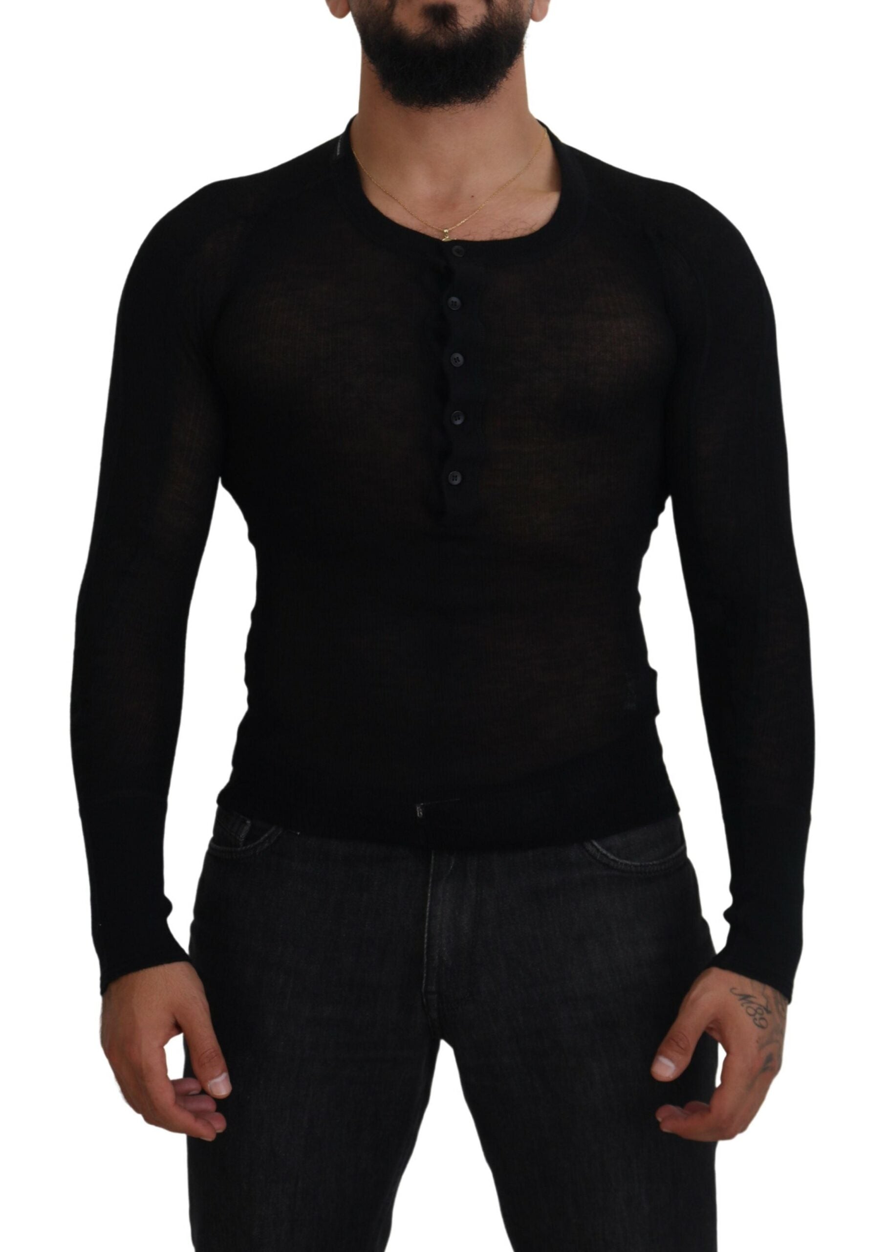 Dolce & Gabbana Schwarzer Kaschmir-Knopf-Pullover-1