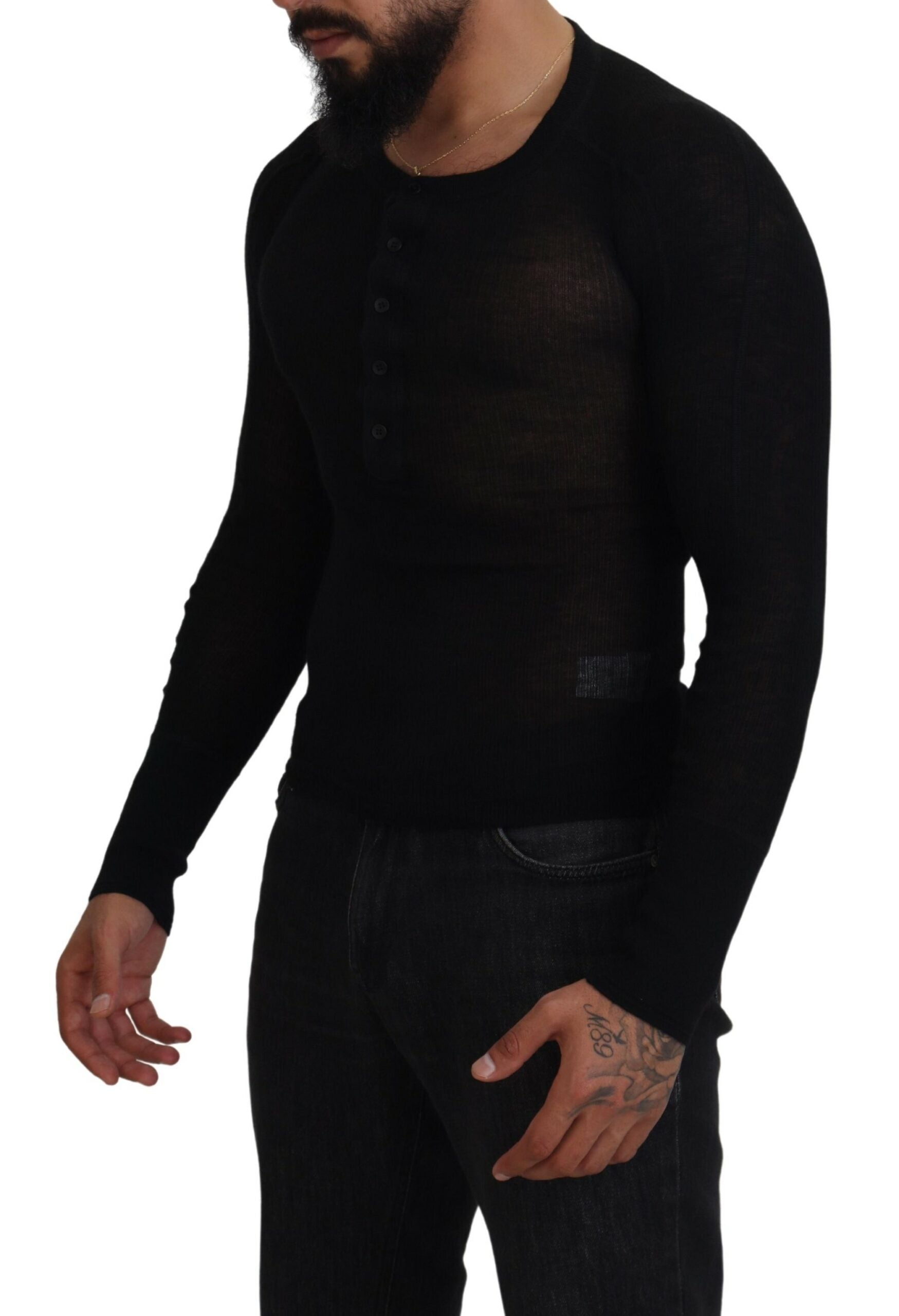 Dolce & Gabbana Schwarzer Kaschmir-Knopf-Pullover-2