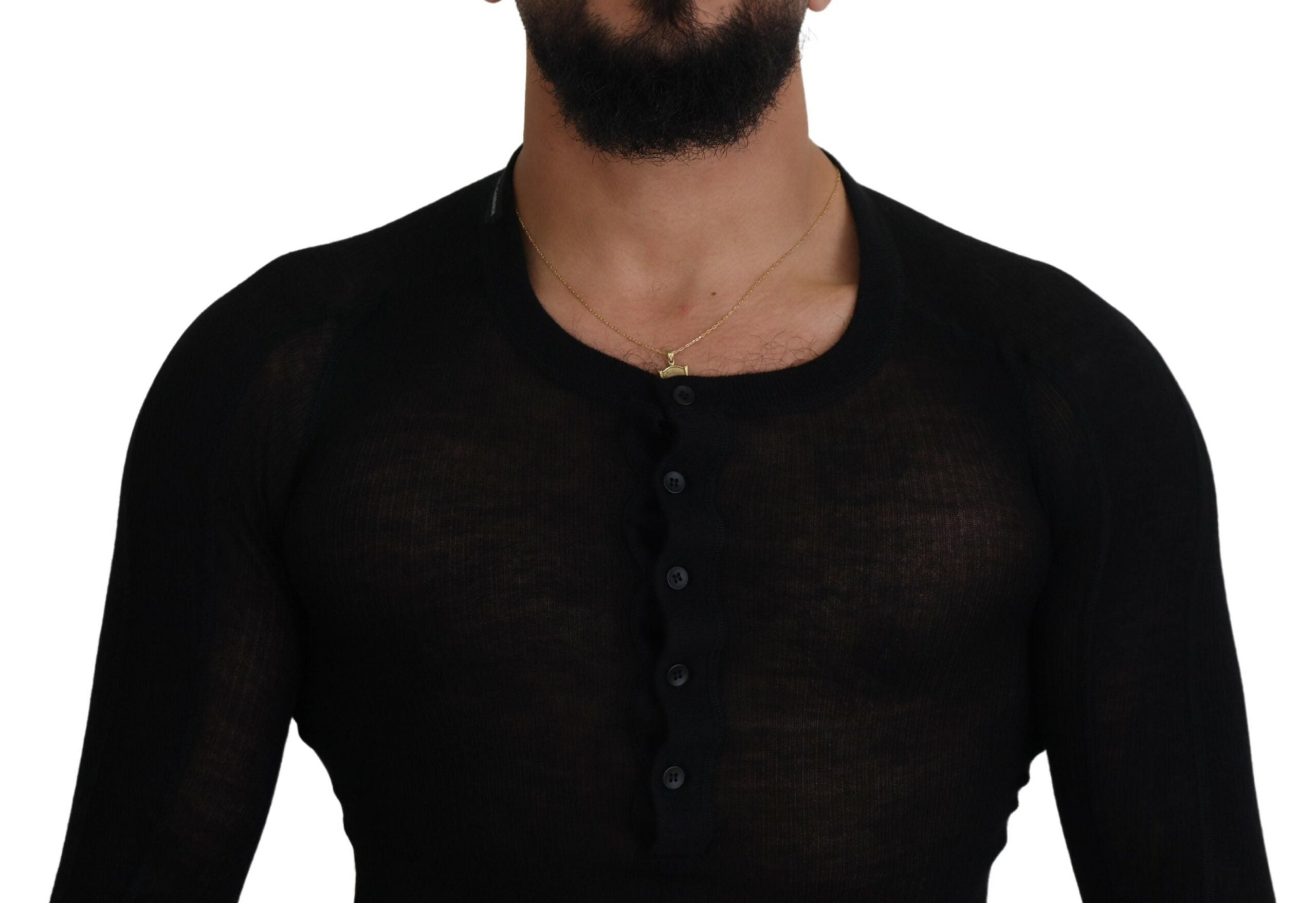 Dolce & Gabbana Schwarzer Kaschmir-Knopf-Pullover-4