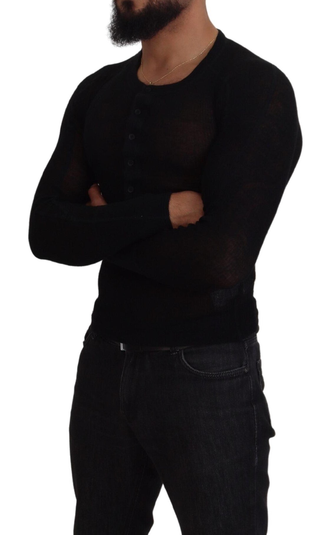 Dolce & Gabbana Schwarzer Kaschmir-Knopf-Pullover-5