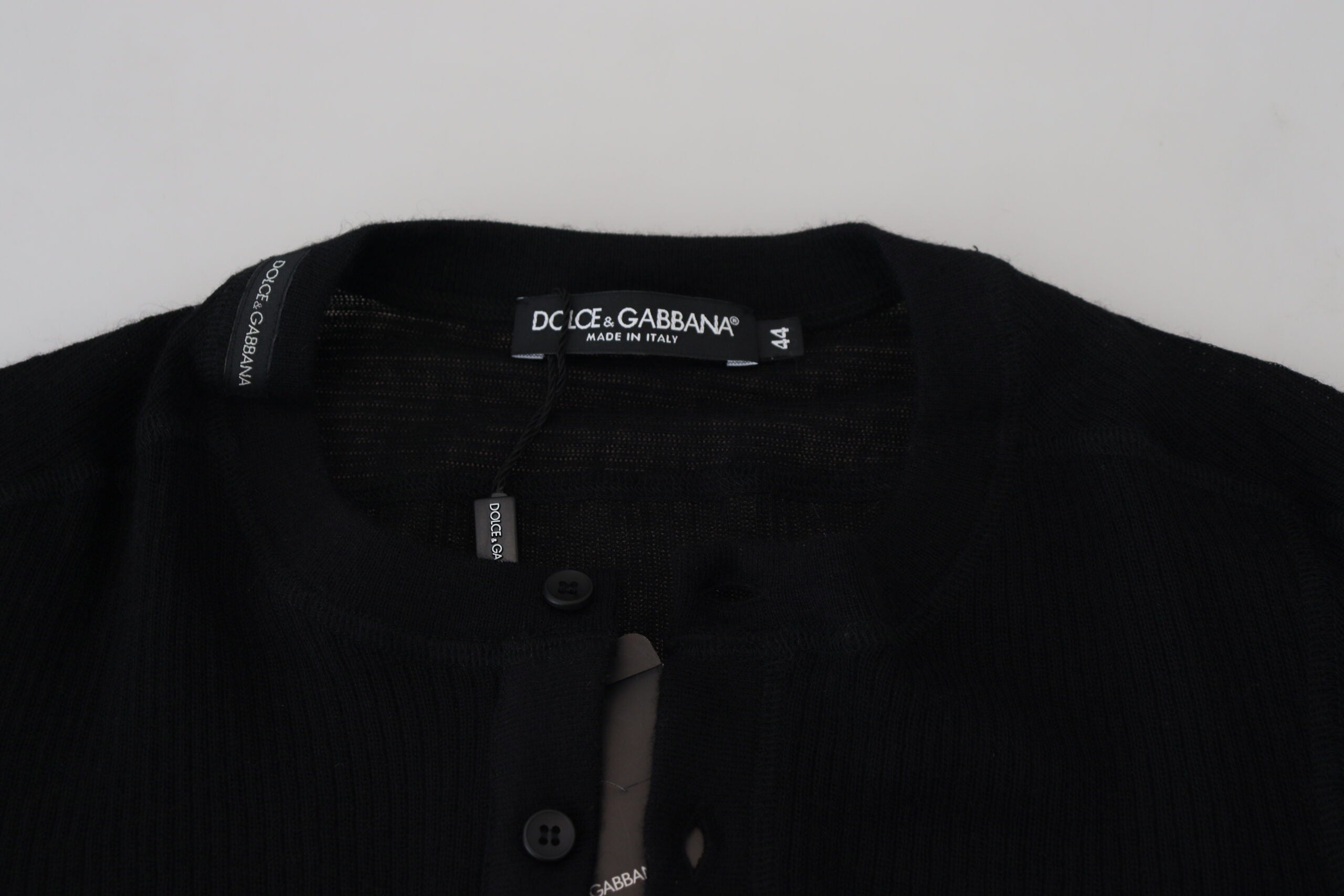 Dolce & Gabbana Schwarzer Kaschmir-Knopf-Pullover-6