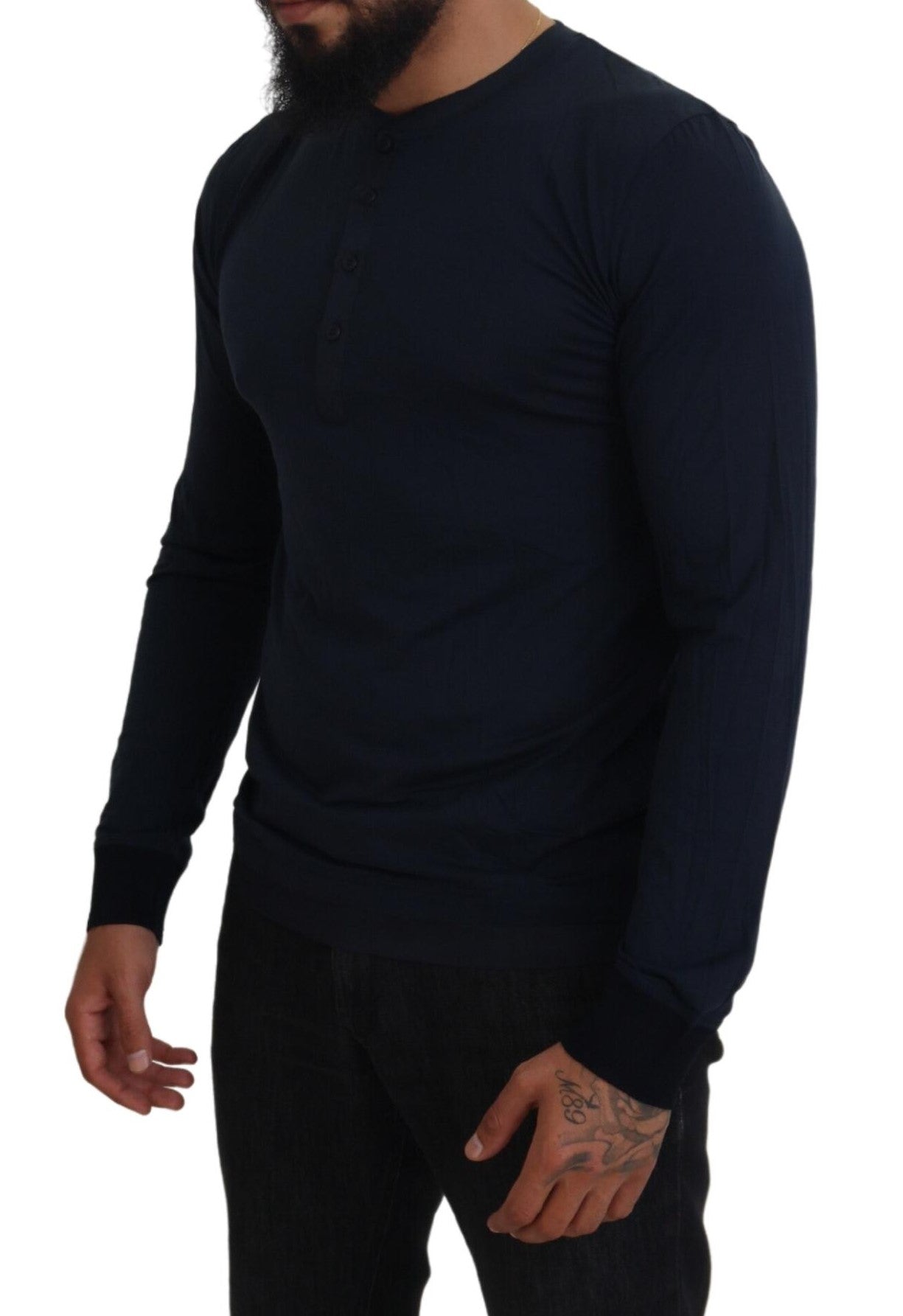 Dolce & Gabbana Blauer Baumwoll-Pullover mit Rundhalsausschnitt-5
