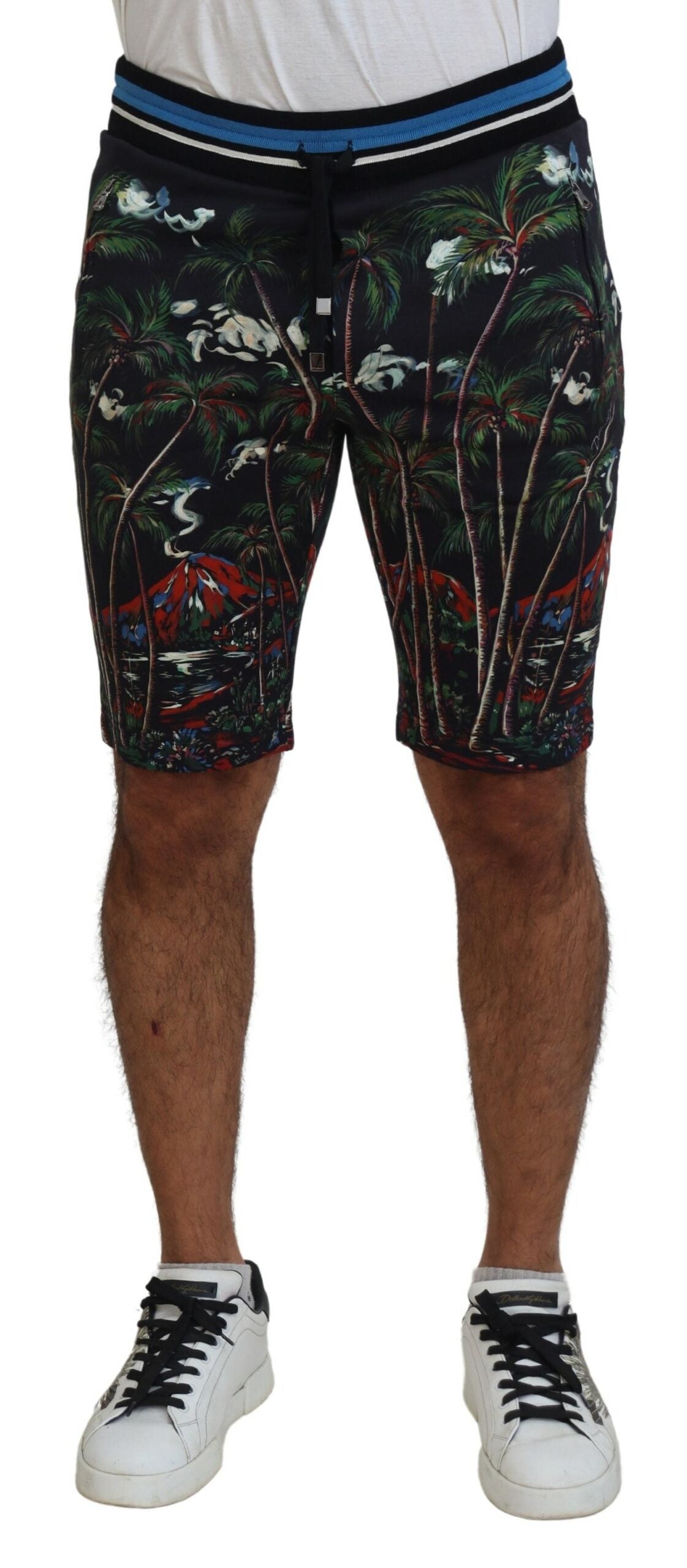Dolce & Gabbana Schwarze Baumwoll-Shorts mit Vulkandruck-1