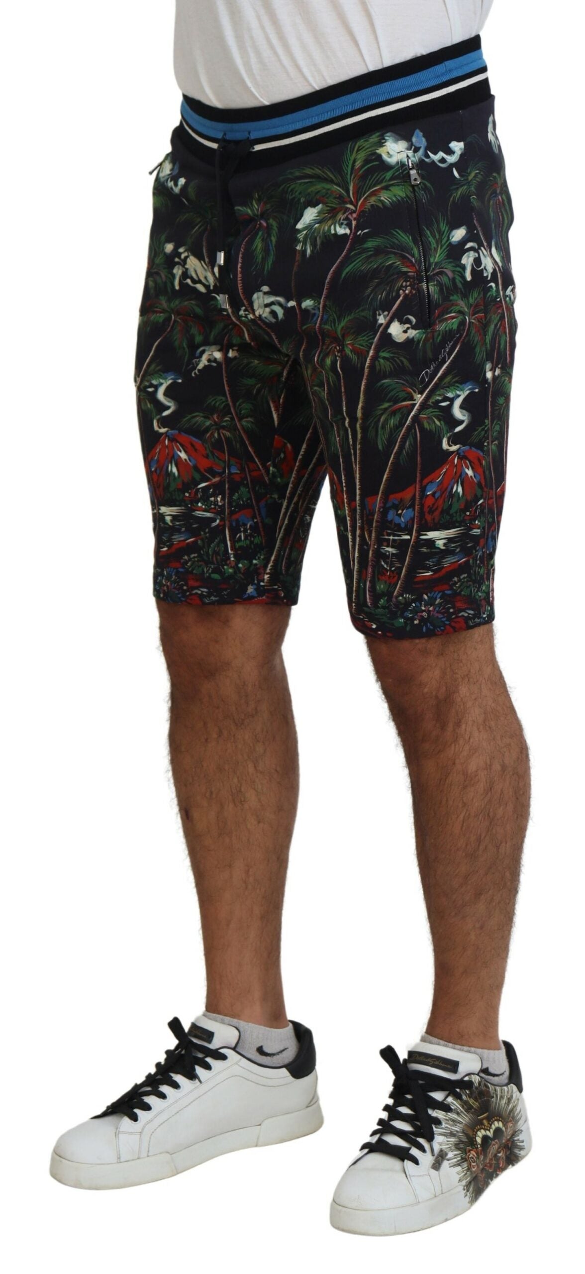 Dolce & Gabbana Schwarze Baumwoll-Shorts mit Vulkandruck-2