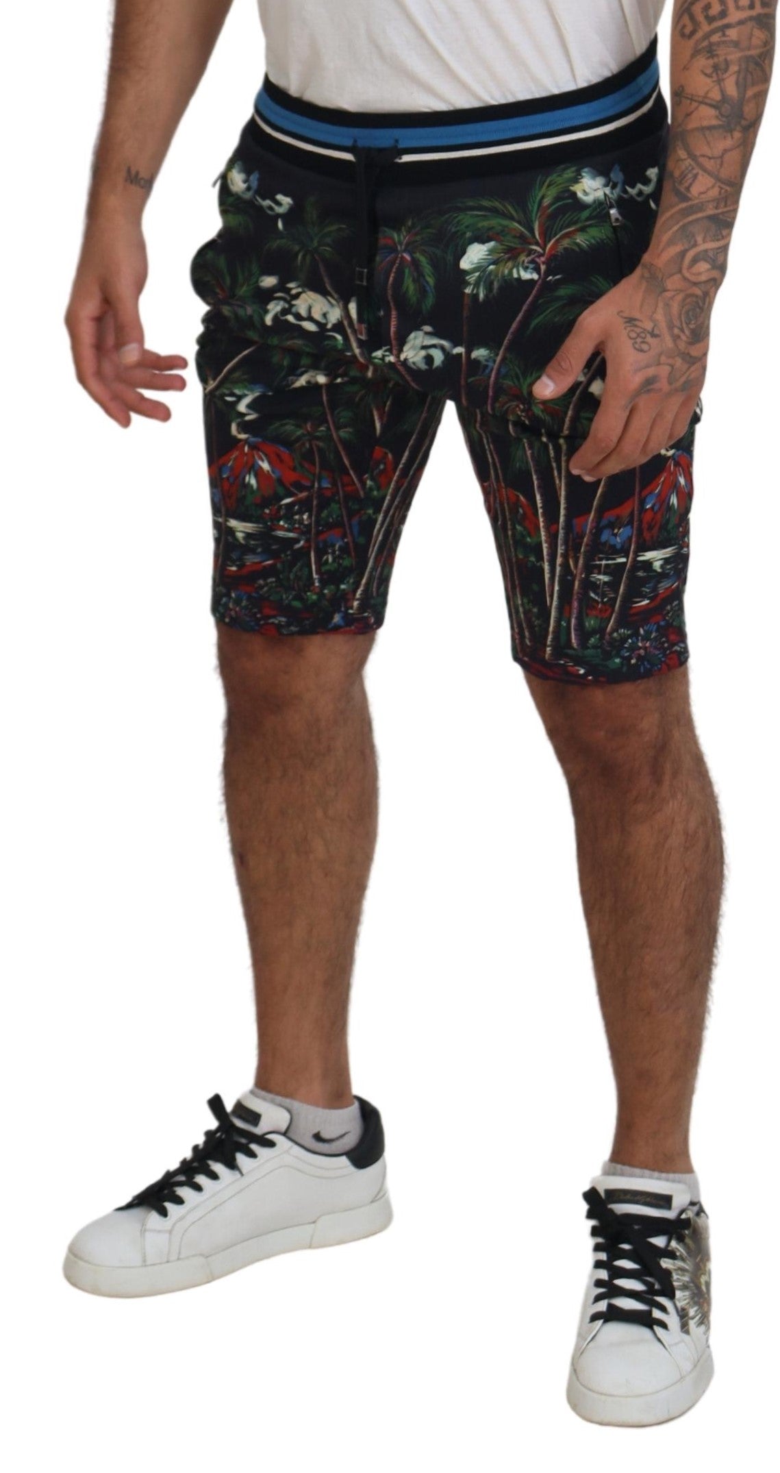 Dolce & Gabbana Schwarze Baumwoll-Shorts mit Vulkandruck-4