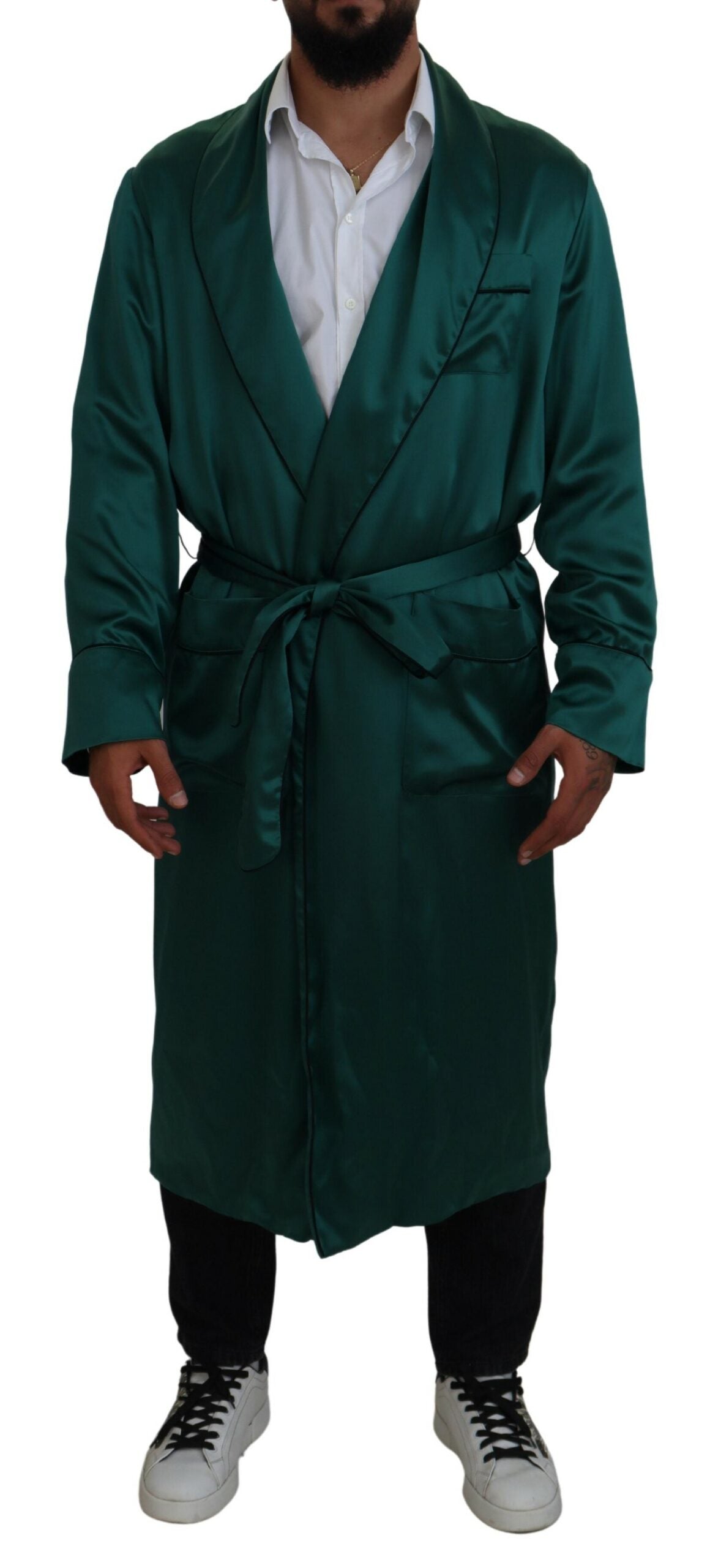 Dolce & Gabbana Grüner Seiden-Taillengürtel Robe Nachtwäsche-1