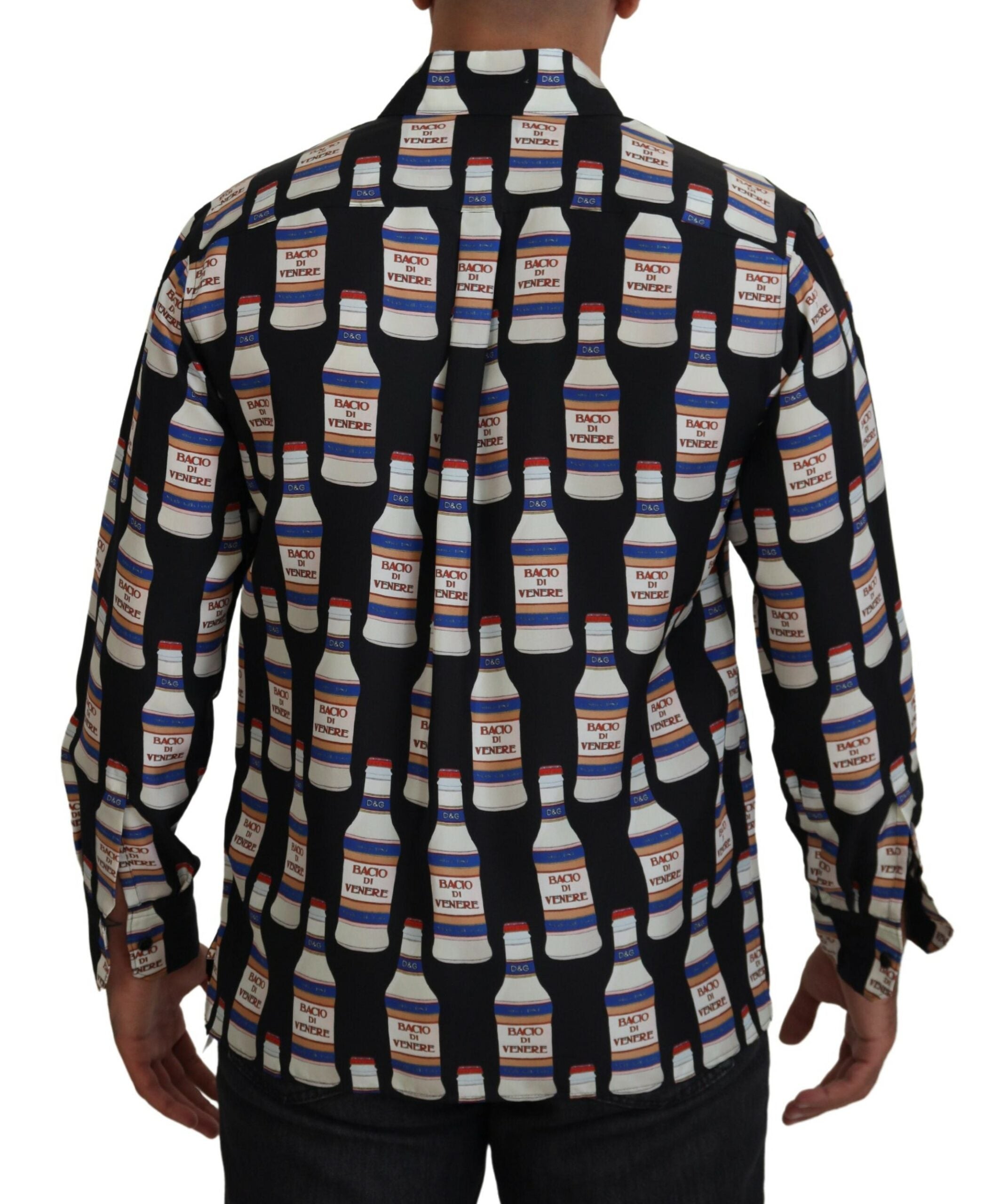 Dolce & Gabbana Black Silk Shirt with Printed Collar for Men Casual Shirt-3